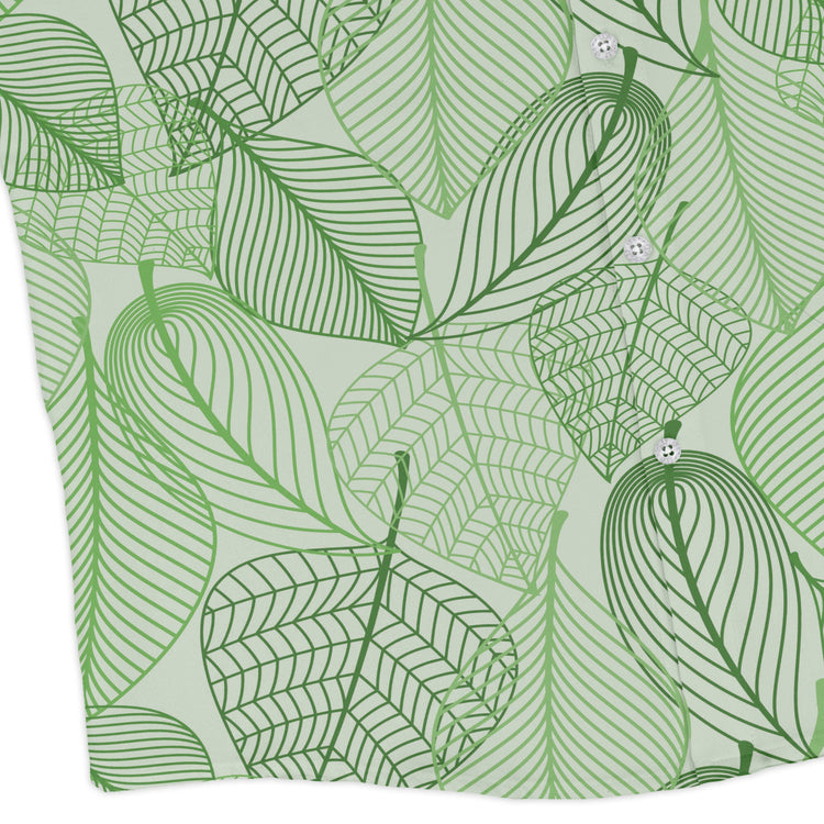 Micro Minimalist Leaves Long Sleeve Button Up Shirt Geek Nerd adult sizing Botany Print FLOW DESC WRITING