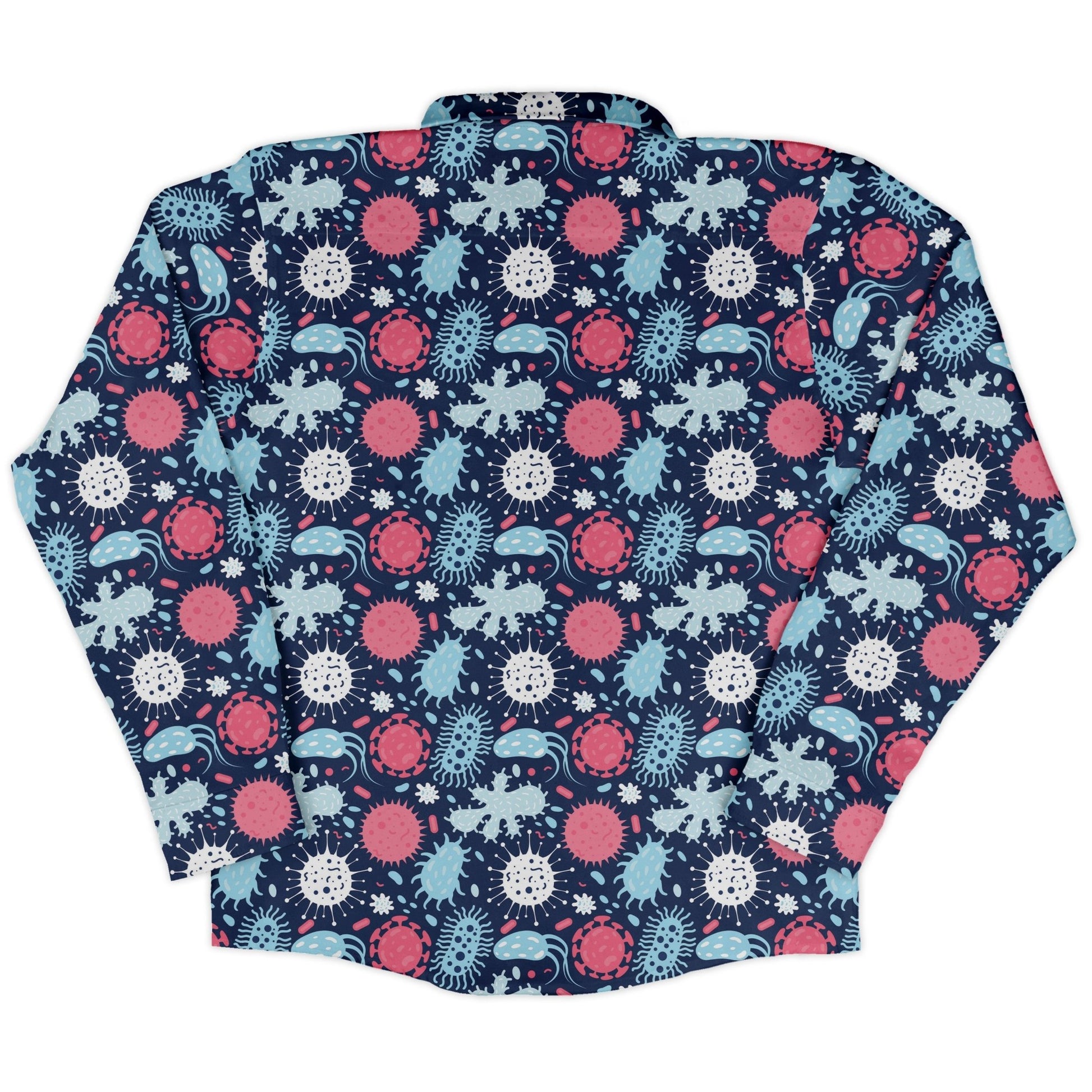 Microscopic Collection Blue Science Biology Long Sleeve Button Up Shirt Geek Nerd adult sizing FLOW DESC WRITING Maximalist Patterns
