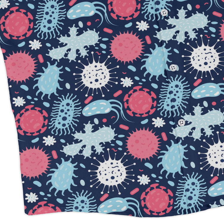 Microscopic Collection Blue Science Biology Long Sleeve Button Up Shirt Geek Nerd adult sizing FLOW DESC WRITING Maximalist Patterns