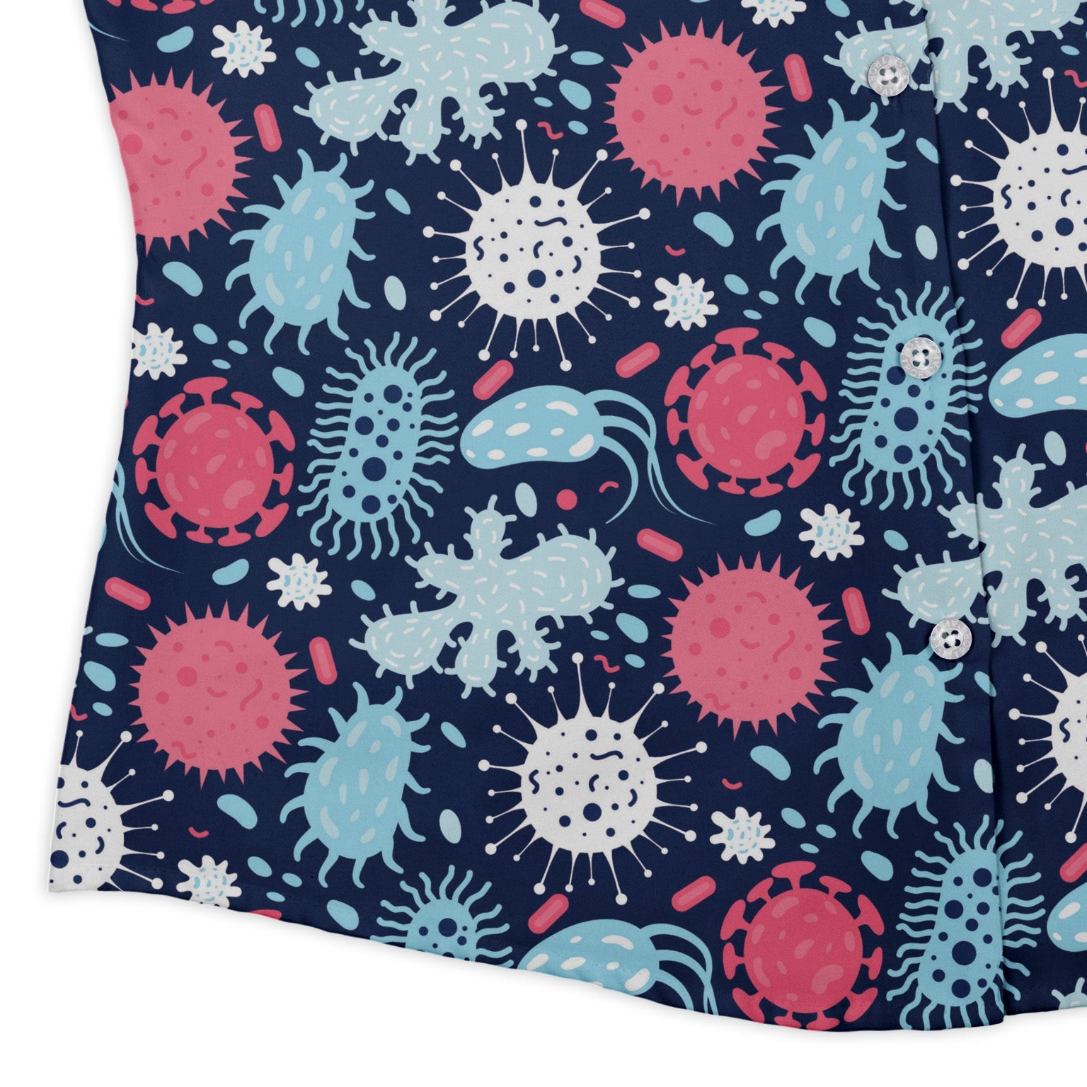 Microscopic Collection Blue Science Biology Curvy Button Up Shirt Geek Nerd Maximalist Patterns science print women