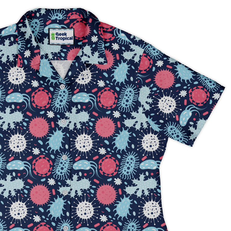 Microscopic Collection Blue Science Biology Curvy Button Up Shirt Geek Nerd Maximalist Patterns science print women