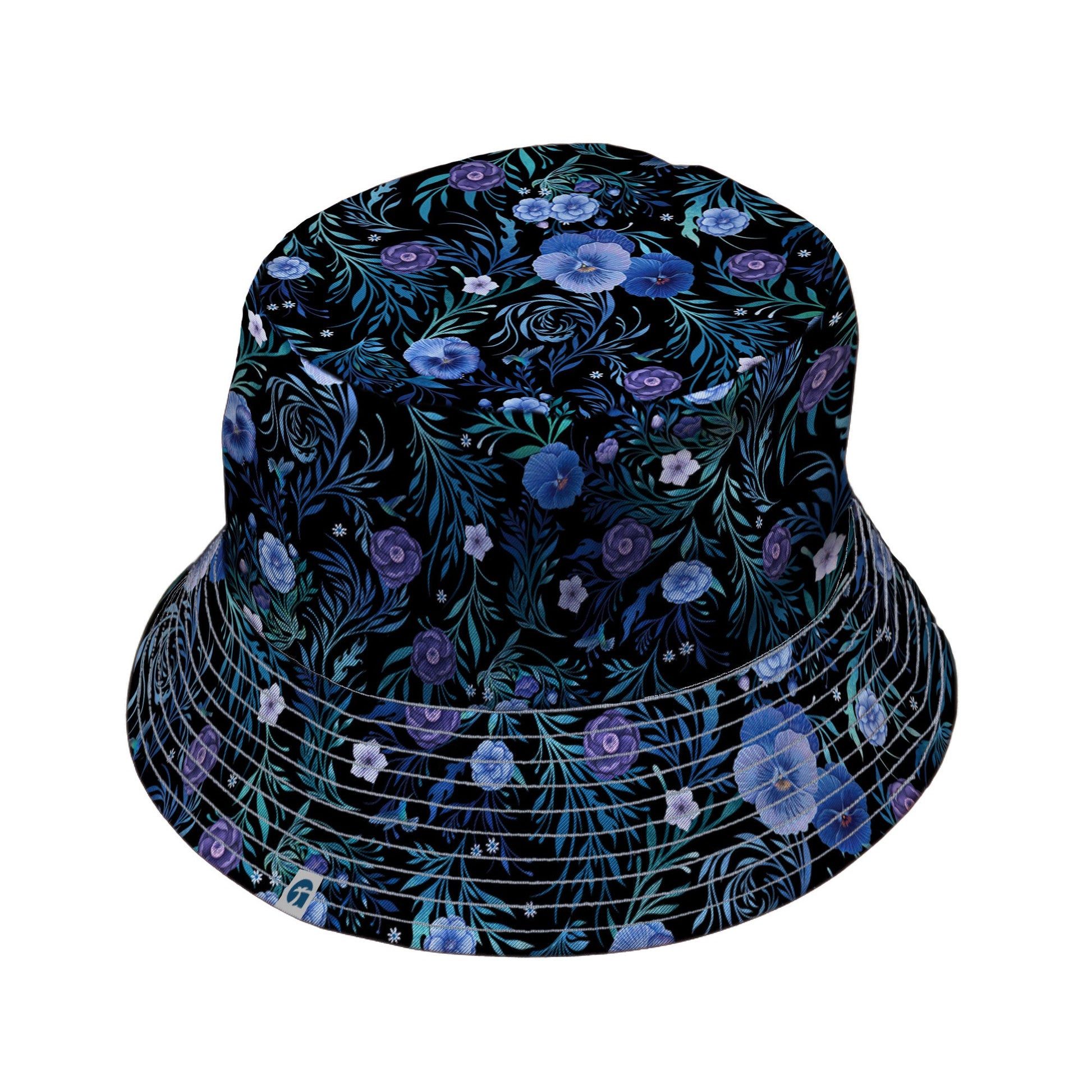 Midnight Bloom Garden Bucket Hat Gray Stitching