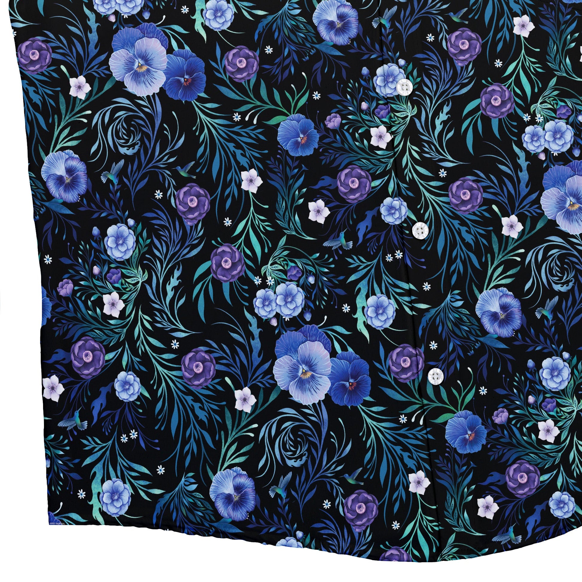 Midnight Bloom Garden Button Up Shirt Bottom Corner