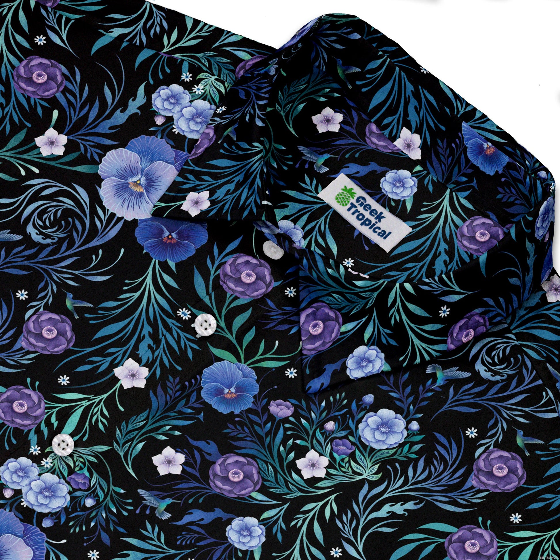 Midnight Bloom Garden Button Up Shirt Neck