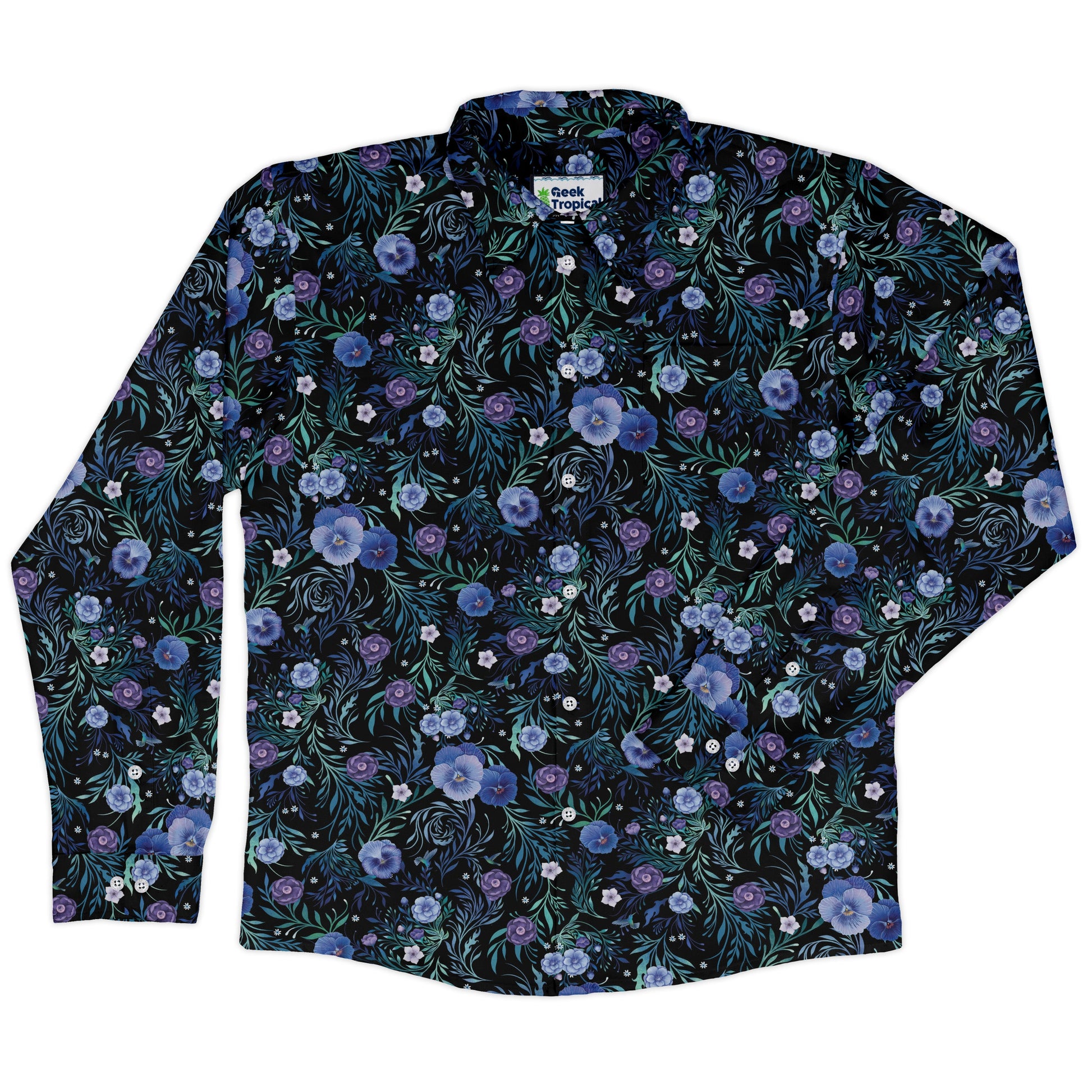 Midnight Bloom Garden Long Sleeve Button Up Shirt front