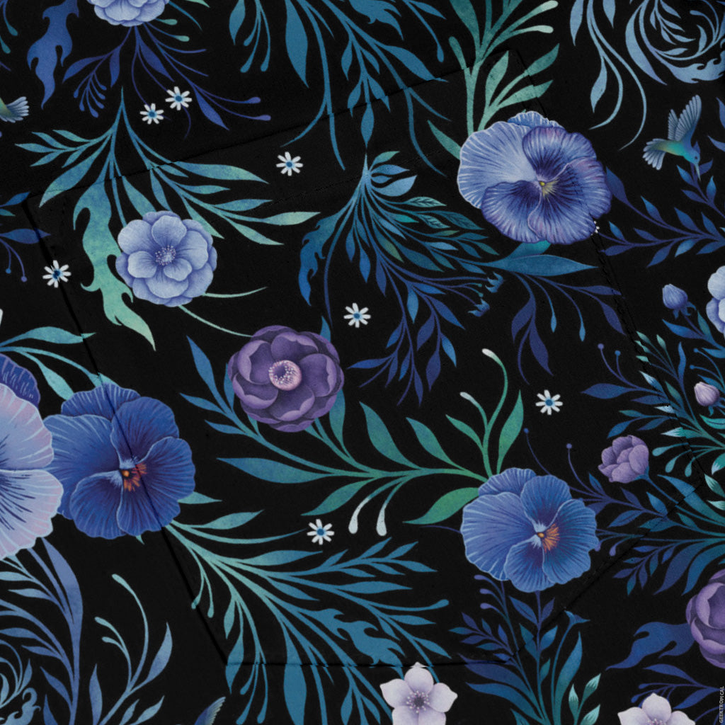 Midnight Bloom Garden Long Sleeve Button Up Shirt pocket