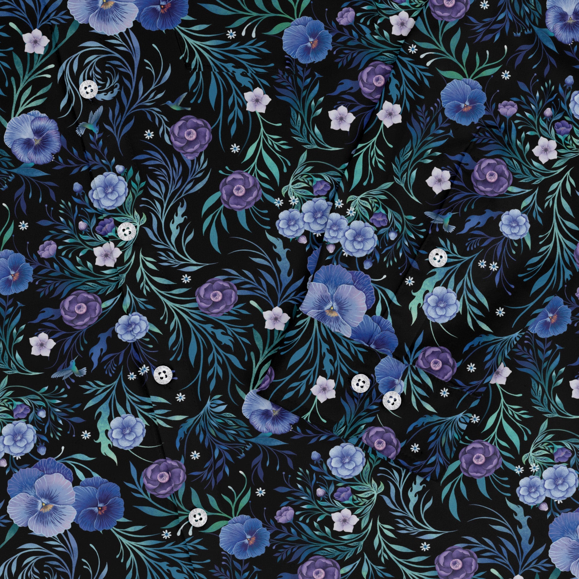 Midnight Bloom Garden Long Sleeve Button Up Shirt sleeve close