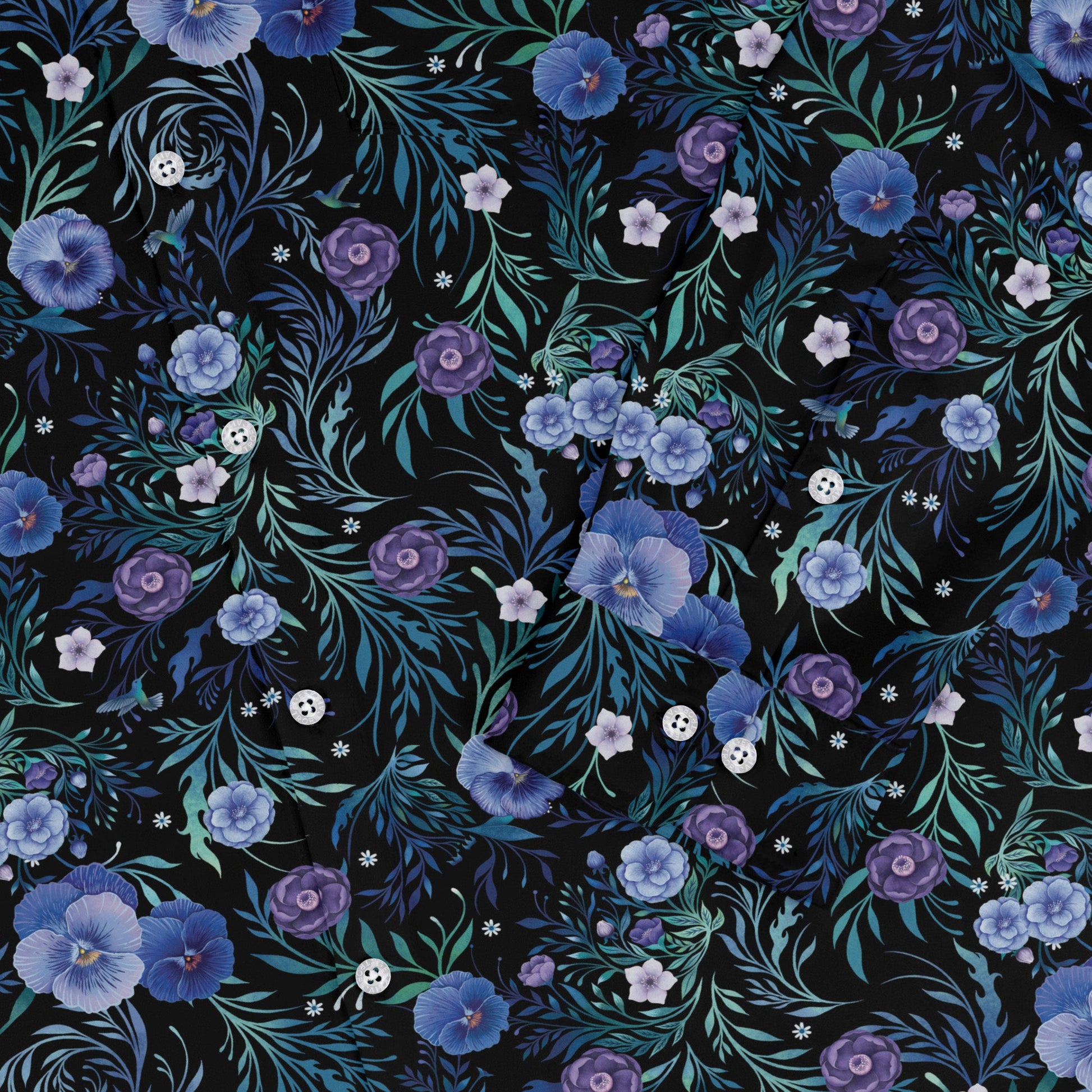 Midnight Bloom Garden Long Sleeve Button Up Shirt sleeve close