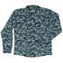 Military Fighter Jet Navy Camo Blue Long Sleeve Button Up Shirt Geek Nerd adult sizing aviation print FLOW DESC WRITING
