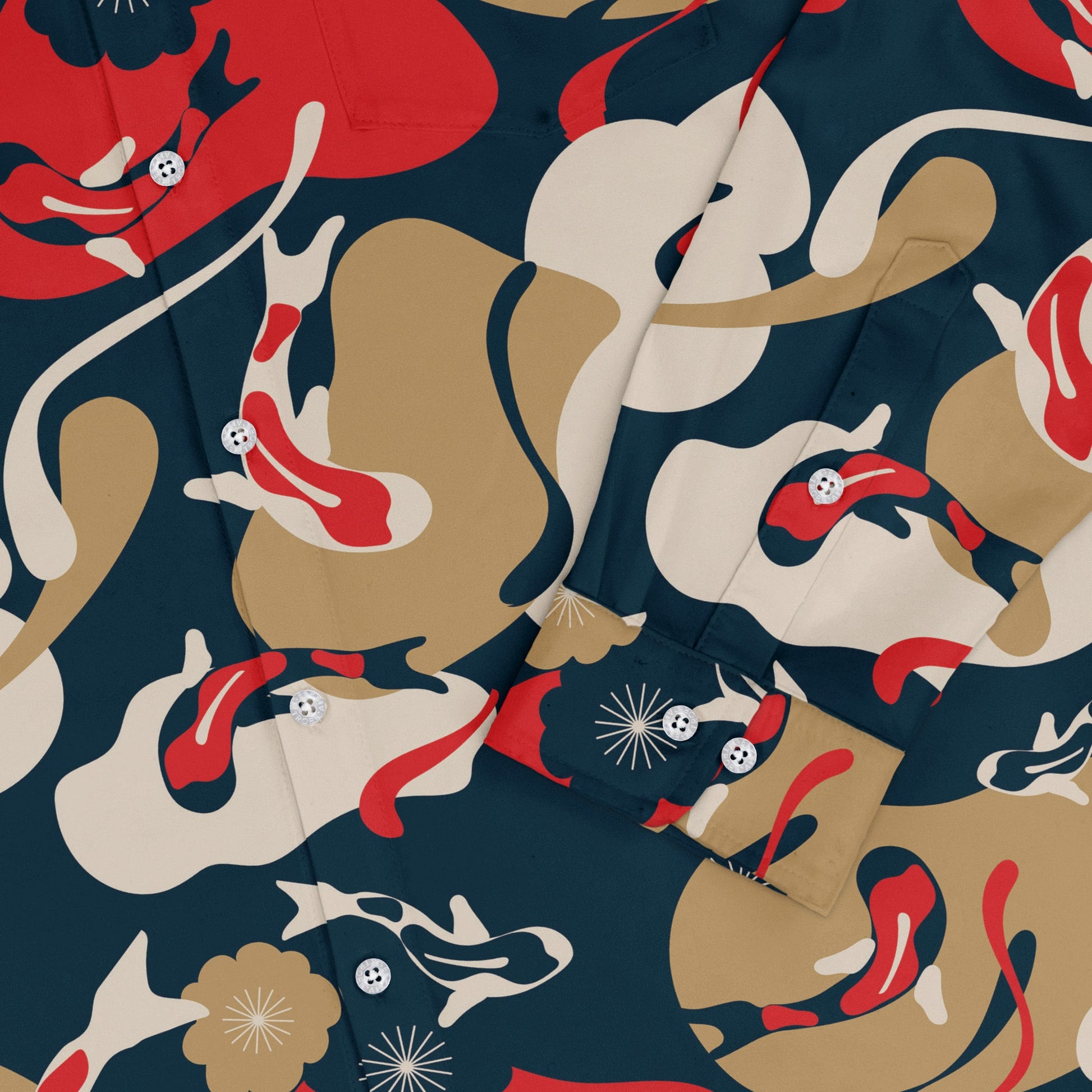 Modern Koi Long Sleeve Button Up Shirt Geek Nerd adult sizing Anime Design by Claire Murphy