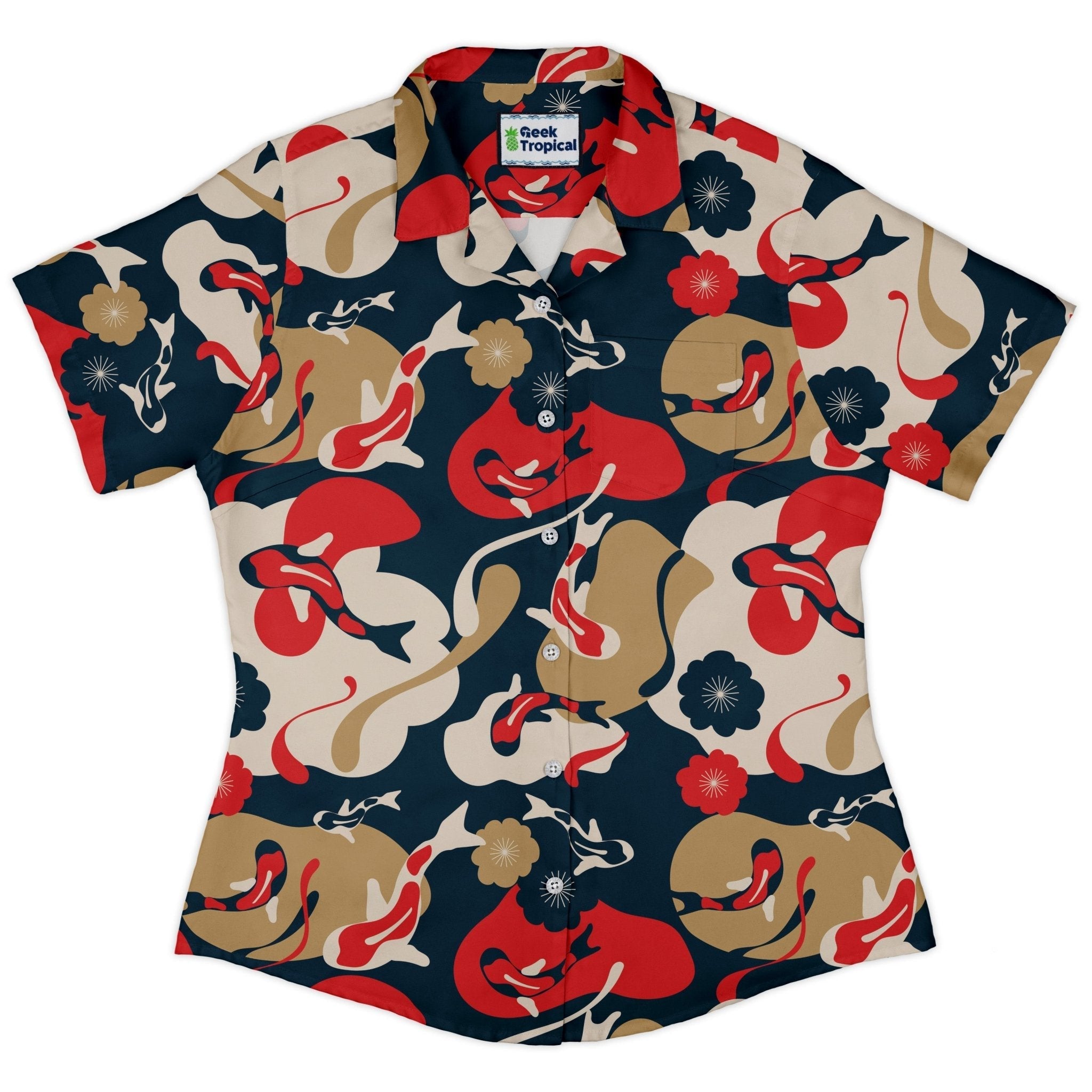 Clearance Ready - to - Ship Modern Koi Curvy Button Up Shirt Geek Nerd All Adult Button Up Shirts Animal Patterns Anime