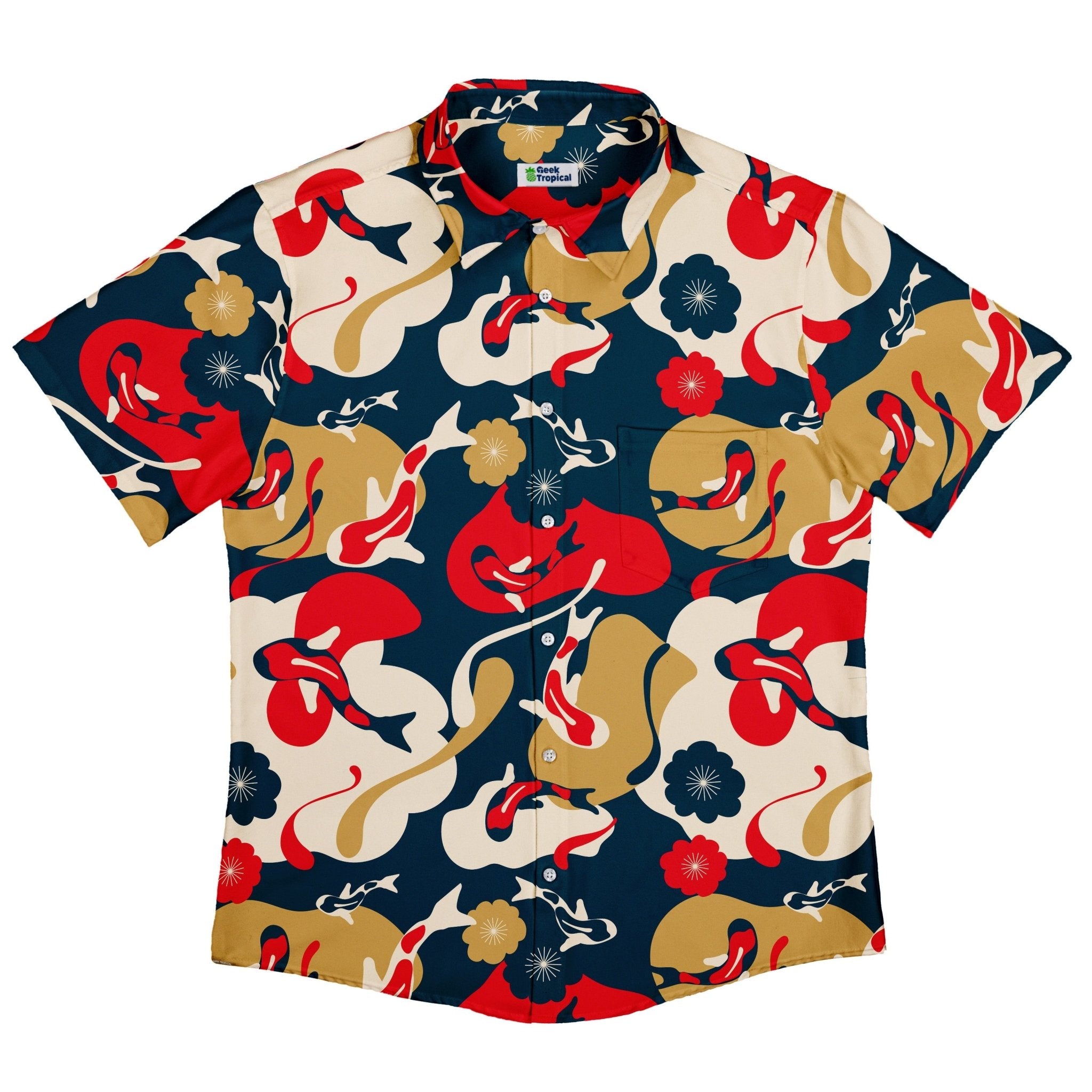 Modern Koi Button Up Shirt - adult sizing - Anime - Design by Claire Murphy