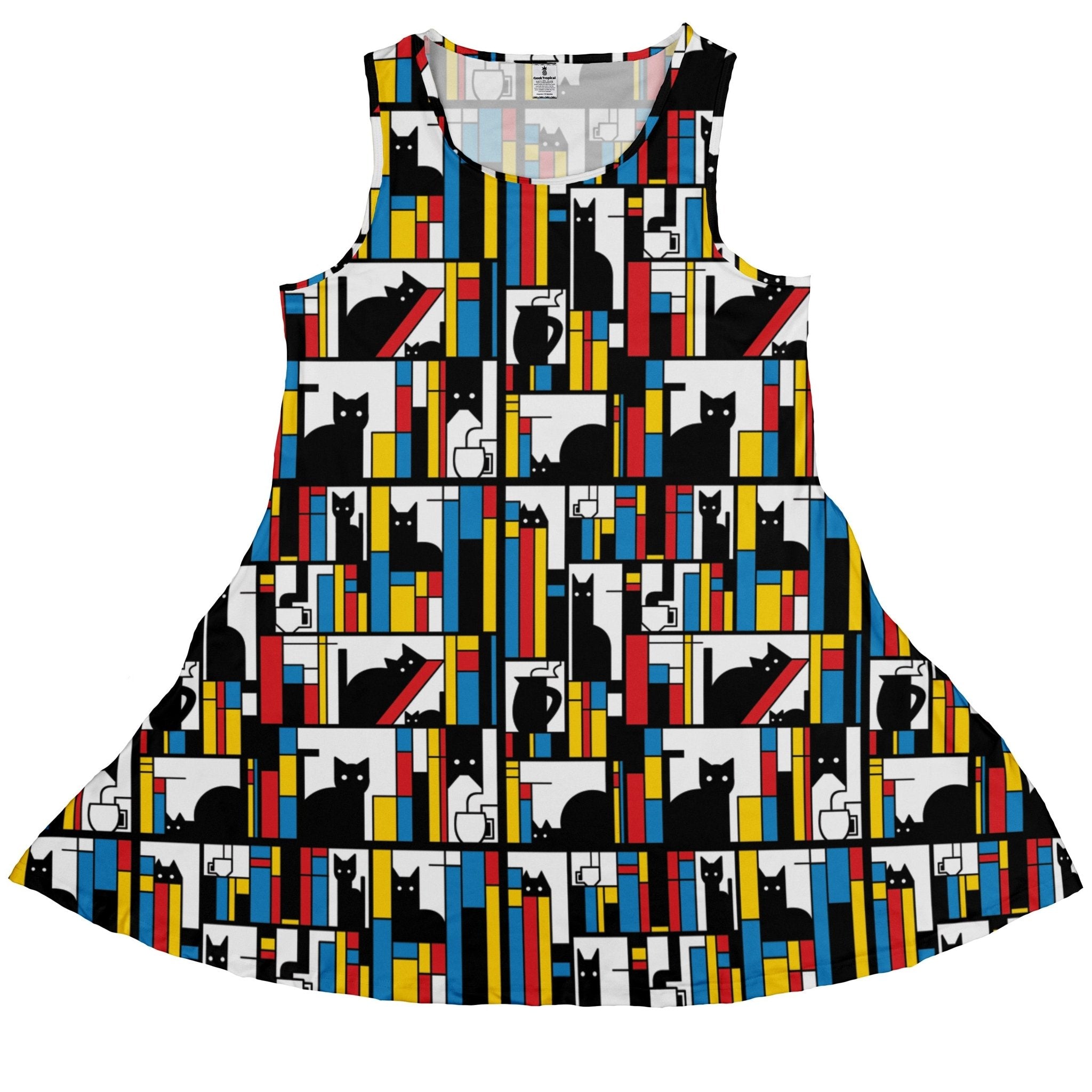 Mondrian Cat Library Dress Geek Nerd Animal Patterns Book Prints Design by Tobe Fonseca