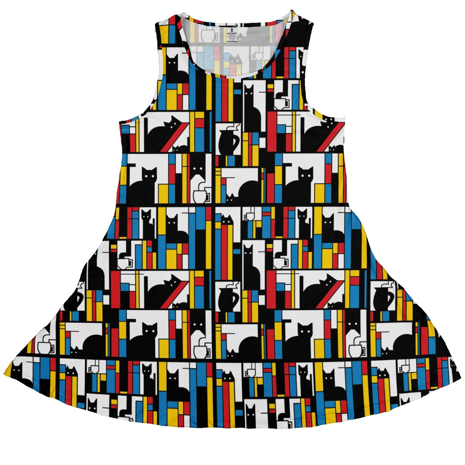 Mondrian Cat Library Sleeveless Dress