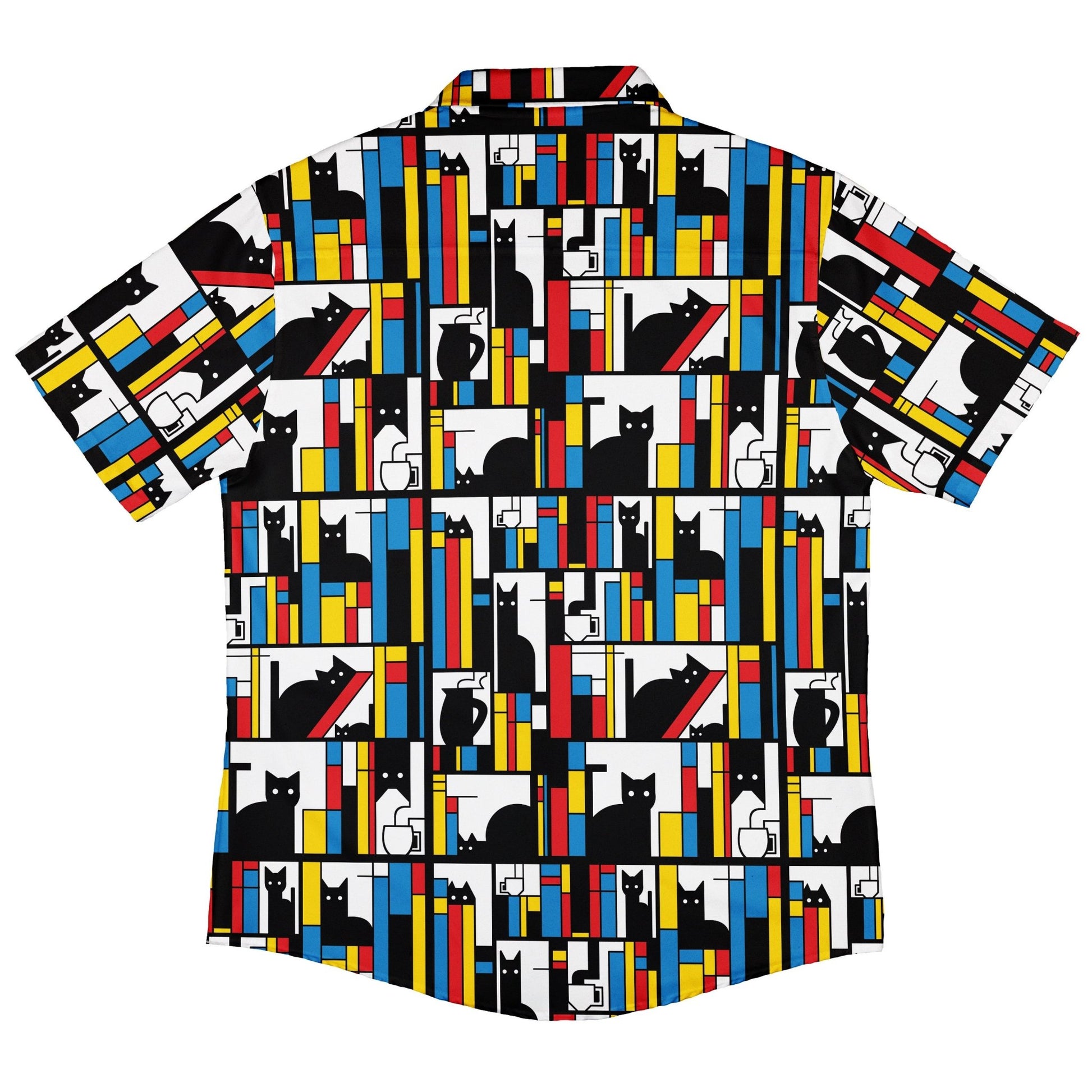 Mondrian Cat Library Button Up Shirt - adult sizing - Animal Patterns - Book Prints