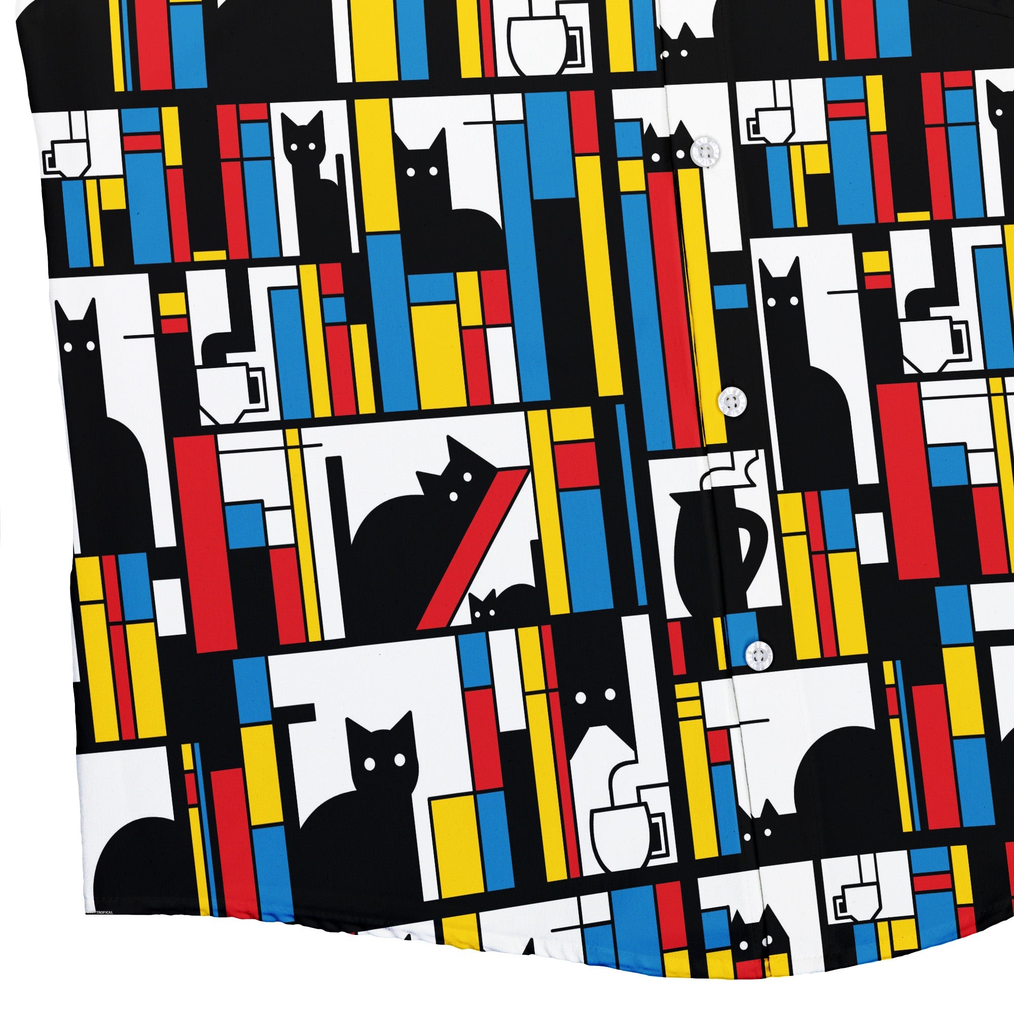 Mondrian Cat Library Button Up Shirt - adult sizing - Animal Patterns - Book Prints