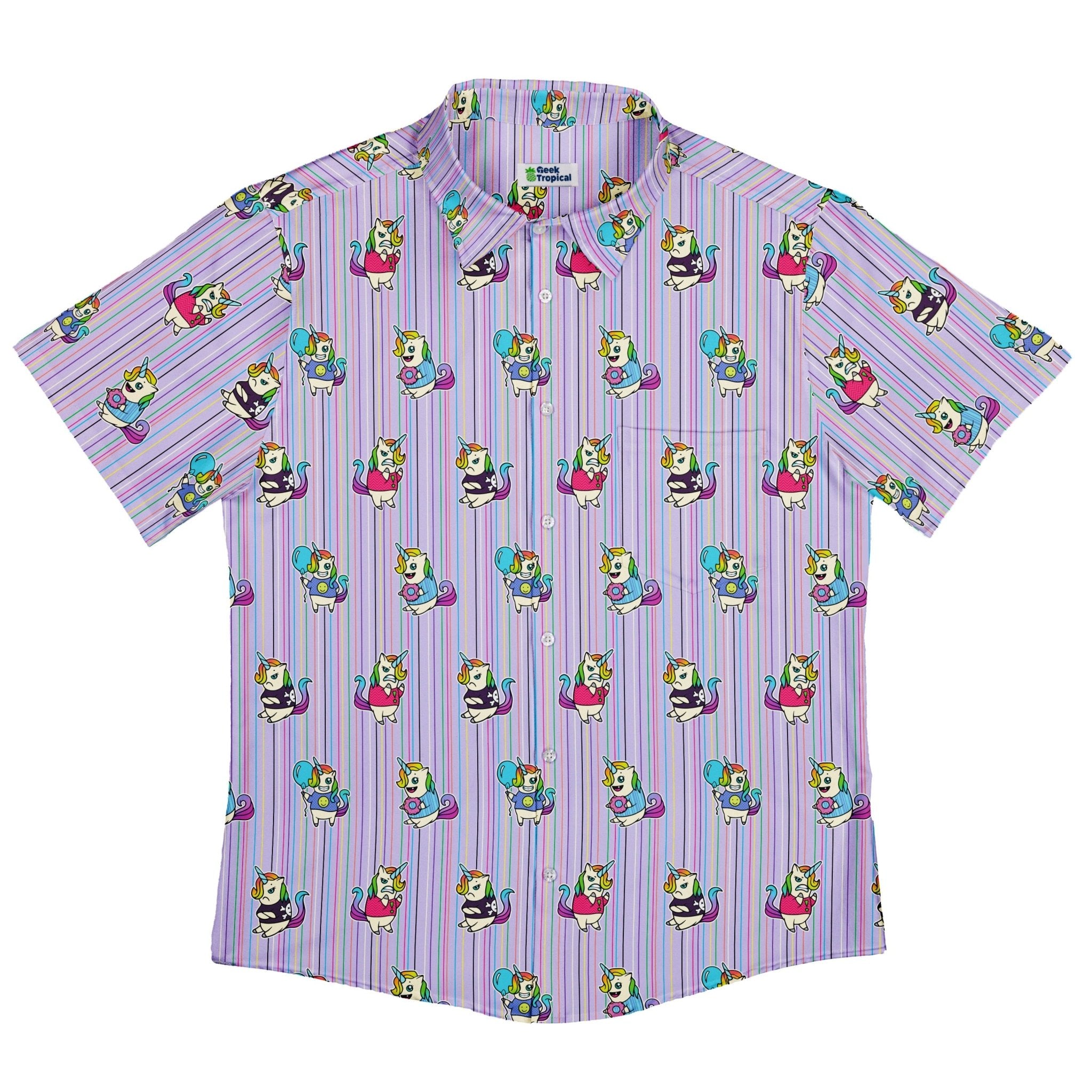 Moodicorn Rainbow Stripes Button Up Shirt - adult sizing - Design By Brigid Ashwood - Fantasy Prints