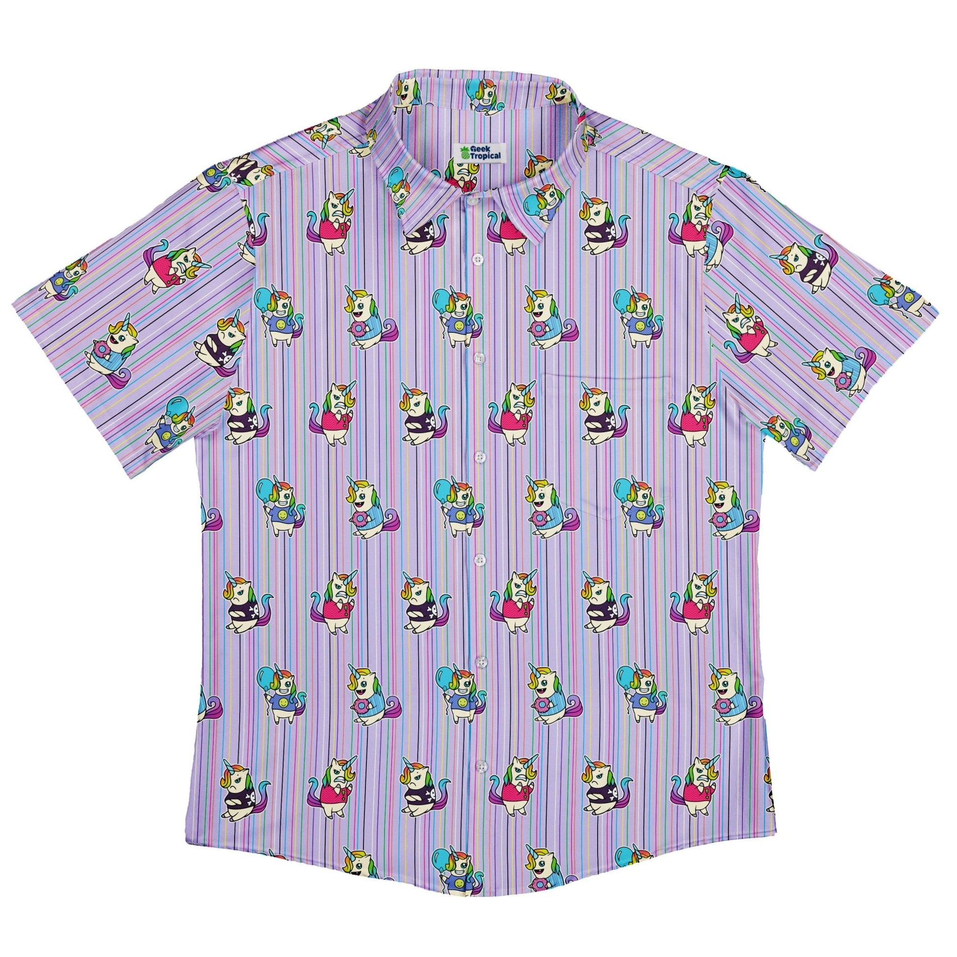 Moodicorn Rainbow Stripes Button Up Shirt - adult sizing - Design By Brigid Ashwood - Fantasy Prints