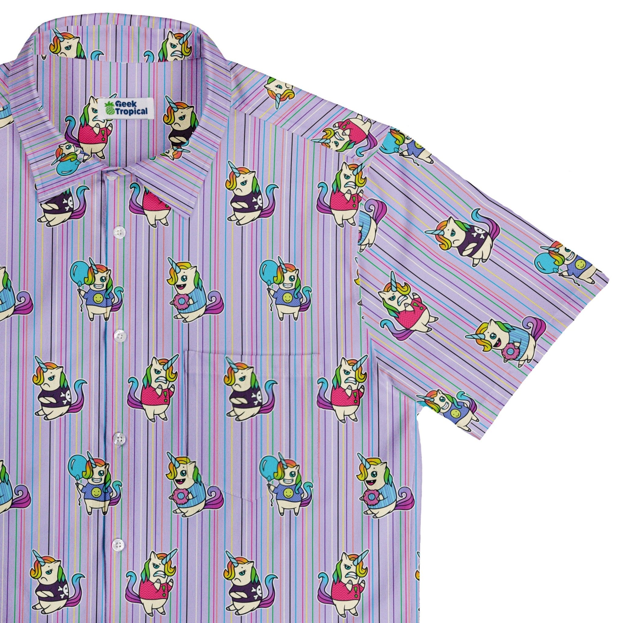 Moodicorn Rainbow Stripes Button Up Shirt - adult sizing - Design By Brigid Ashwood - Fantasy Prints
