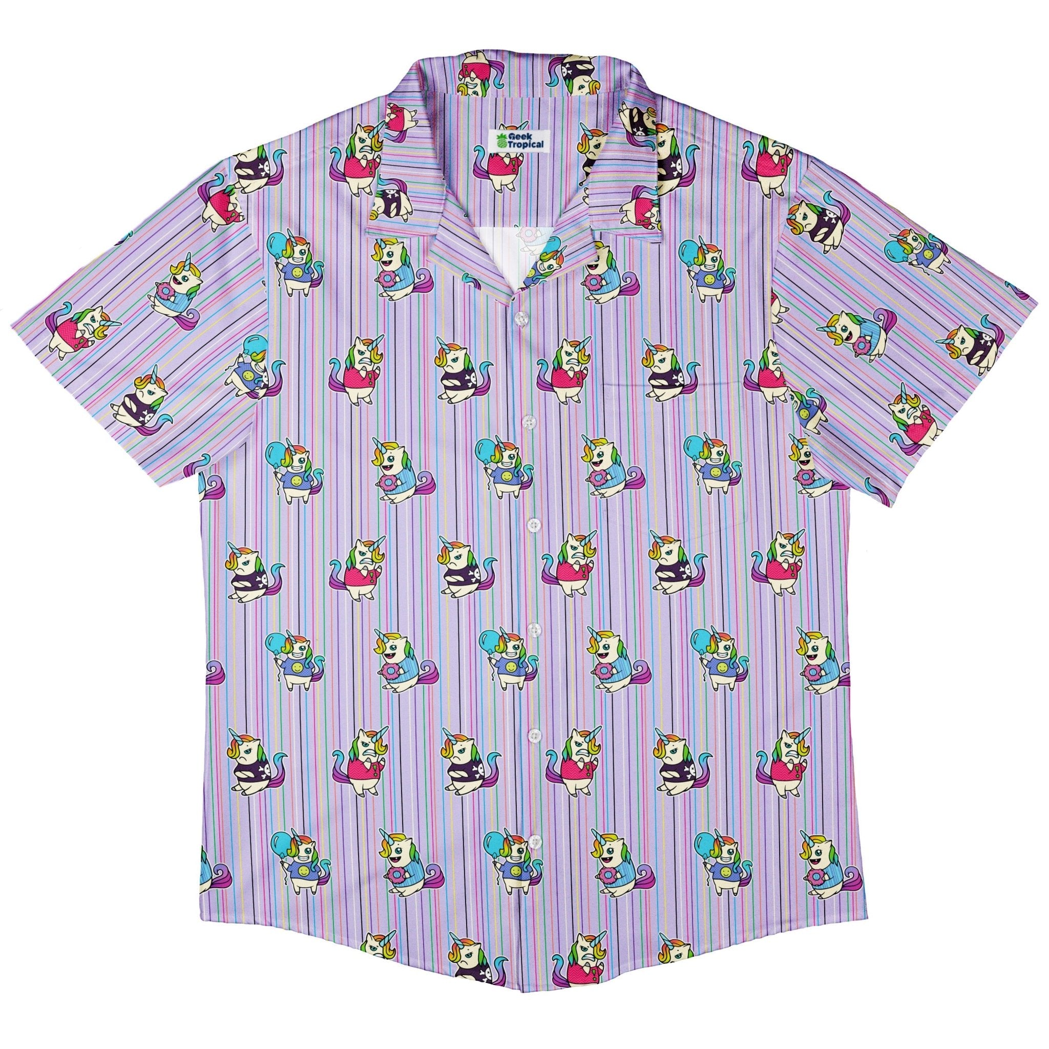 Moodicorn Rainbow Stripes Button Up Shirt - adult sizing - Design By Brigid Ashwood - Fantasy Prints