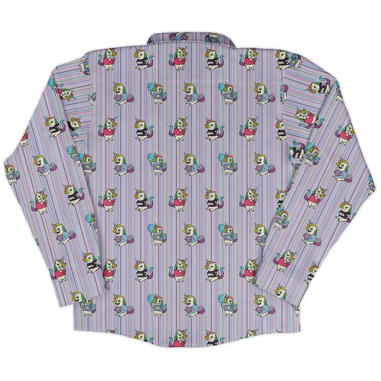 Moodicorn Rainbow Stripes Long Sleeve Button Up Shirt Geek Nerd adult sizing Design By Brigid Ashwood Fantasy Prints