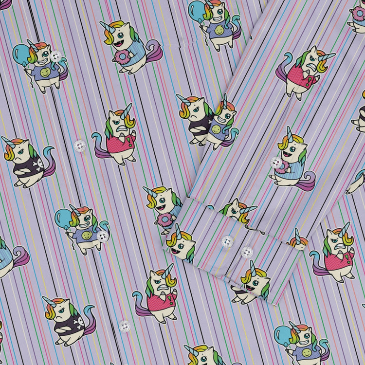 Moodicorn Rainbow Stripes Long Sleeve Button Up Shirt Geek Nerd adult sizing Design By Brigid Ashwood Fantasy Prints