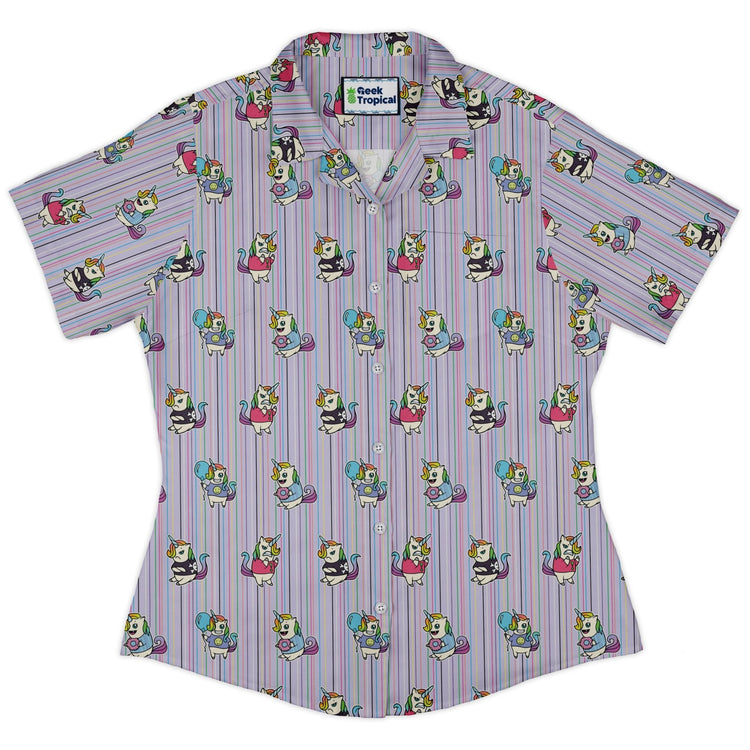 Moodicorn Rainbow Stripes Curvy Button Up Shirt Geek Nerd Design By Brigid Ashwood Fantasy Prints Pride Patterns