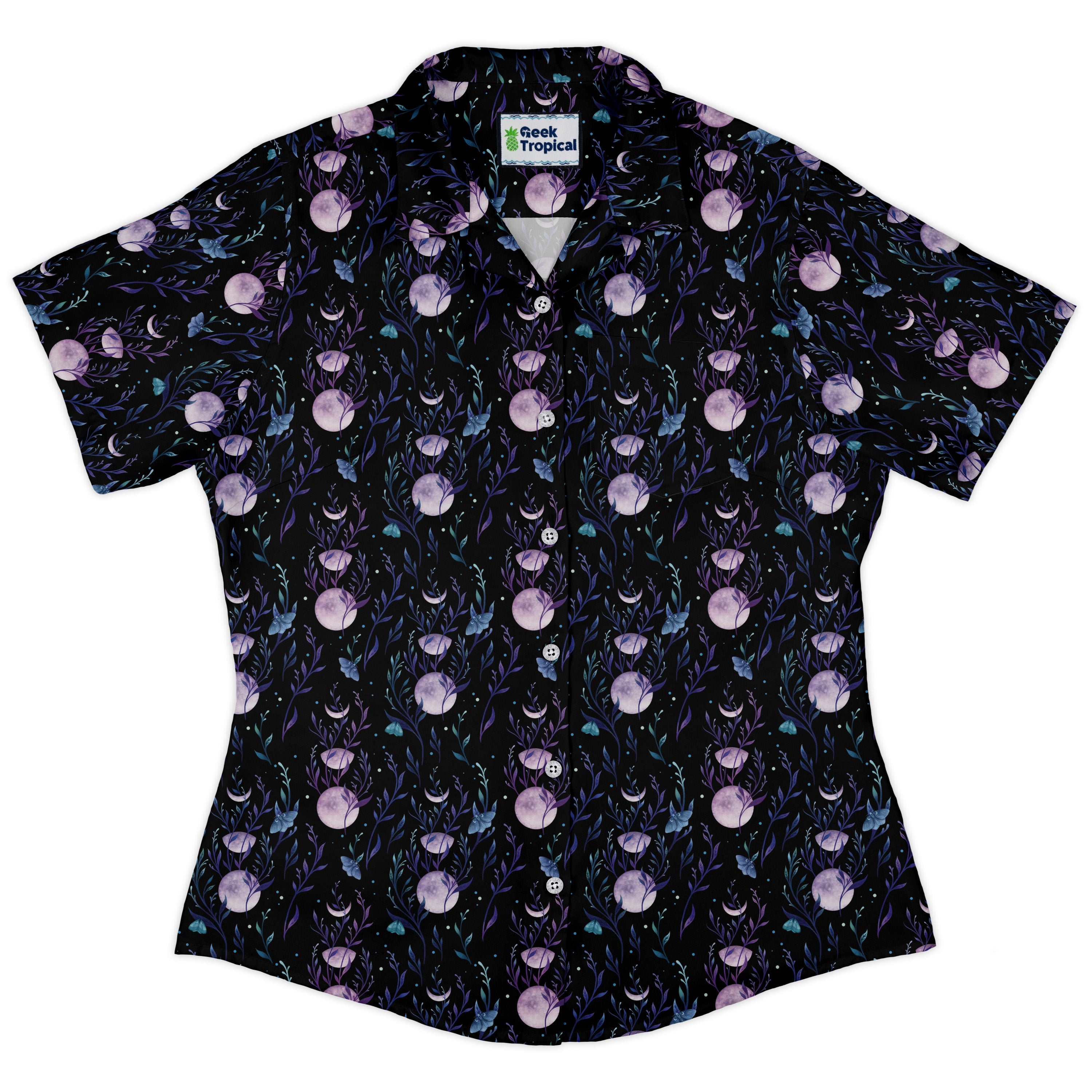 Moon Phase Garden Curvy Button Up Shirt womens front