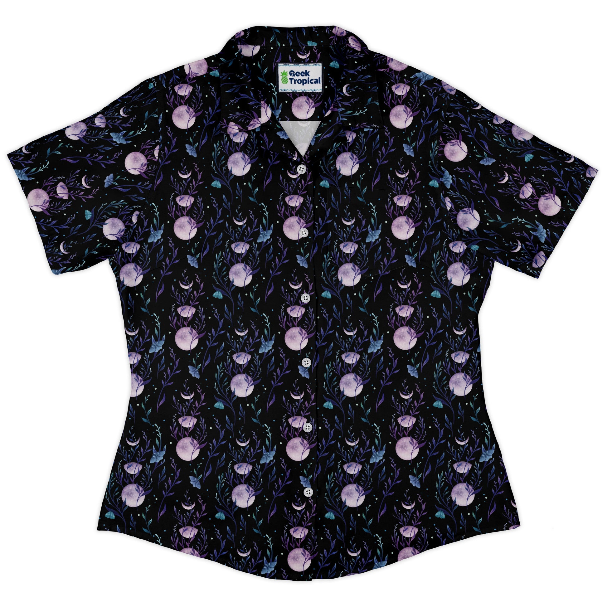Moon Phase Garden Curvy Button Up Shirt womens front