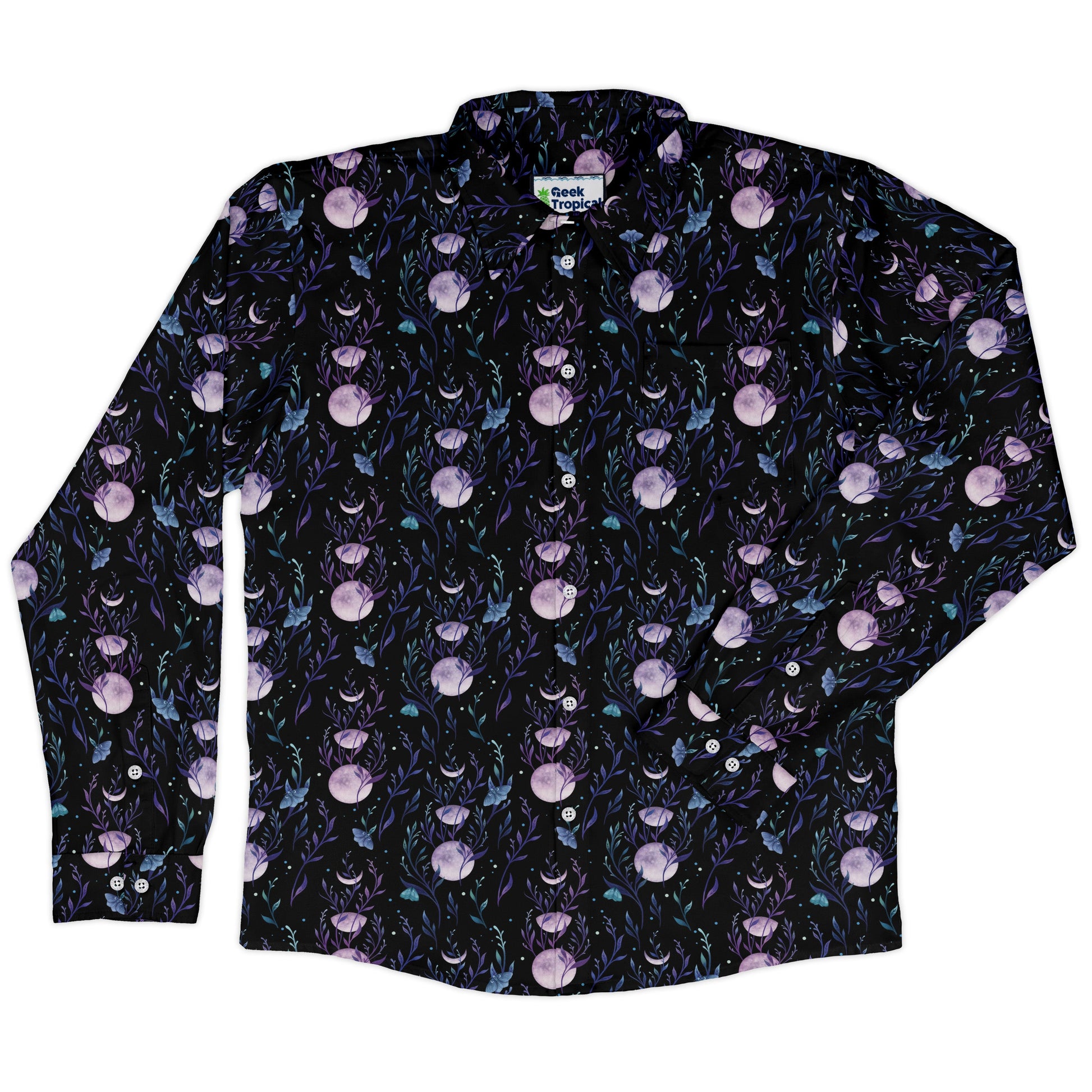 Moon Phase Garden Long Sleeve Button Up Shirt front