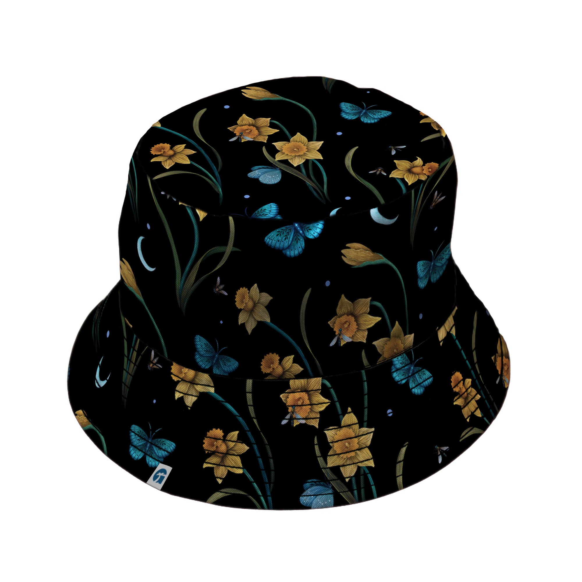 Moonlit Daffodil Garden Bucket Hat Black Stitching