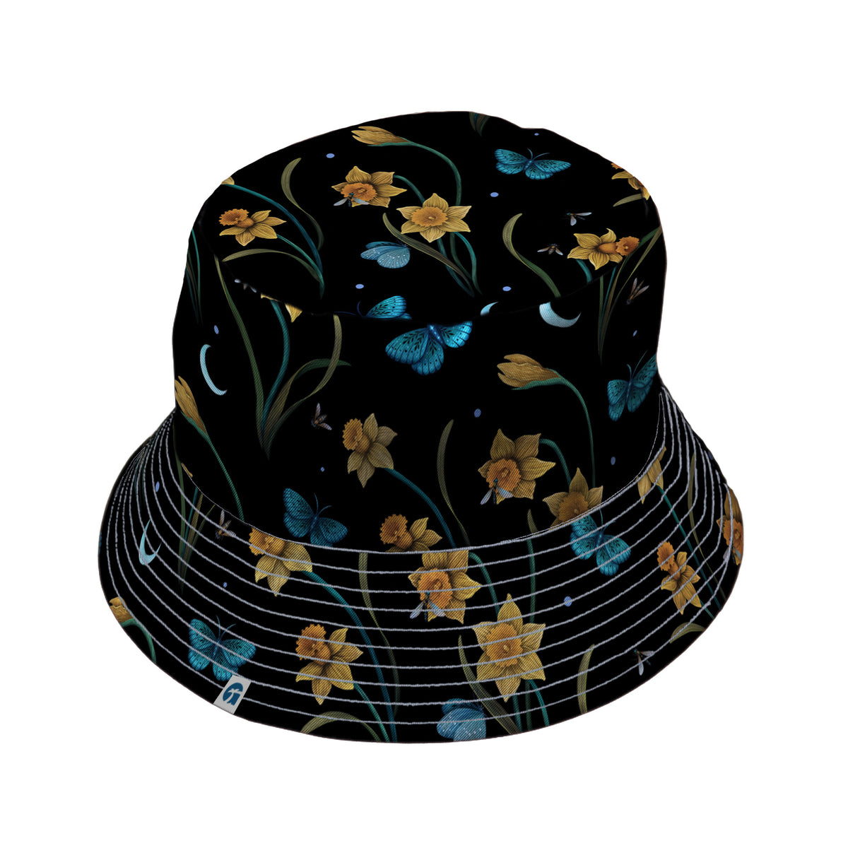 Moonlit Daffodil Garden Bucket Hat Gray Stitching