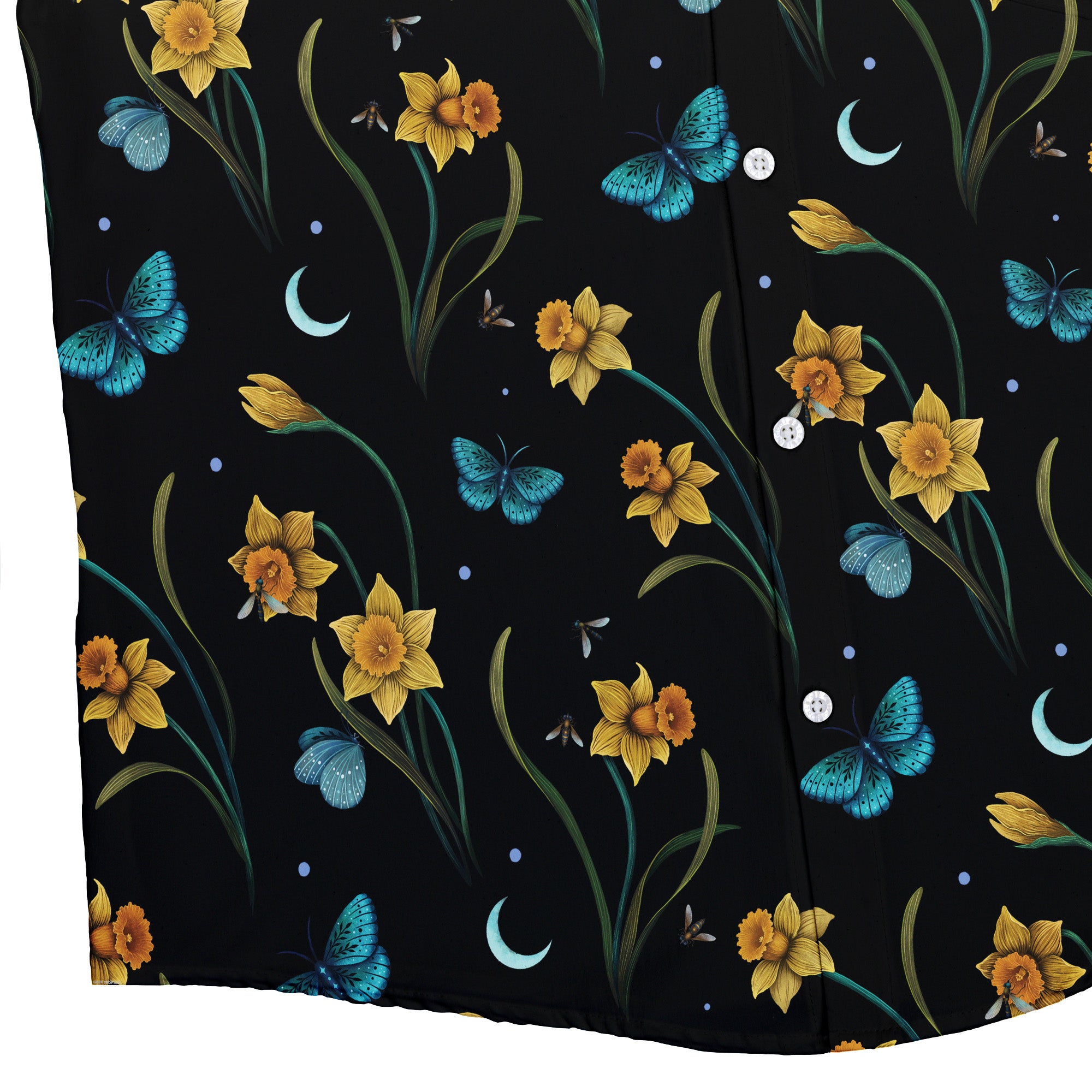 Moonlit Daffodil Garden Button Up Shirt Bottom Corner