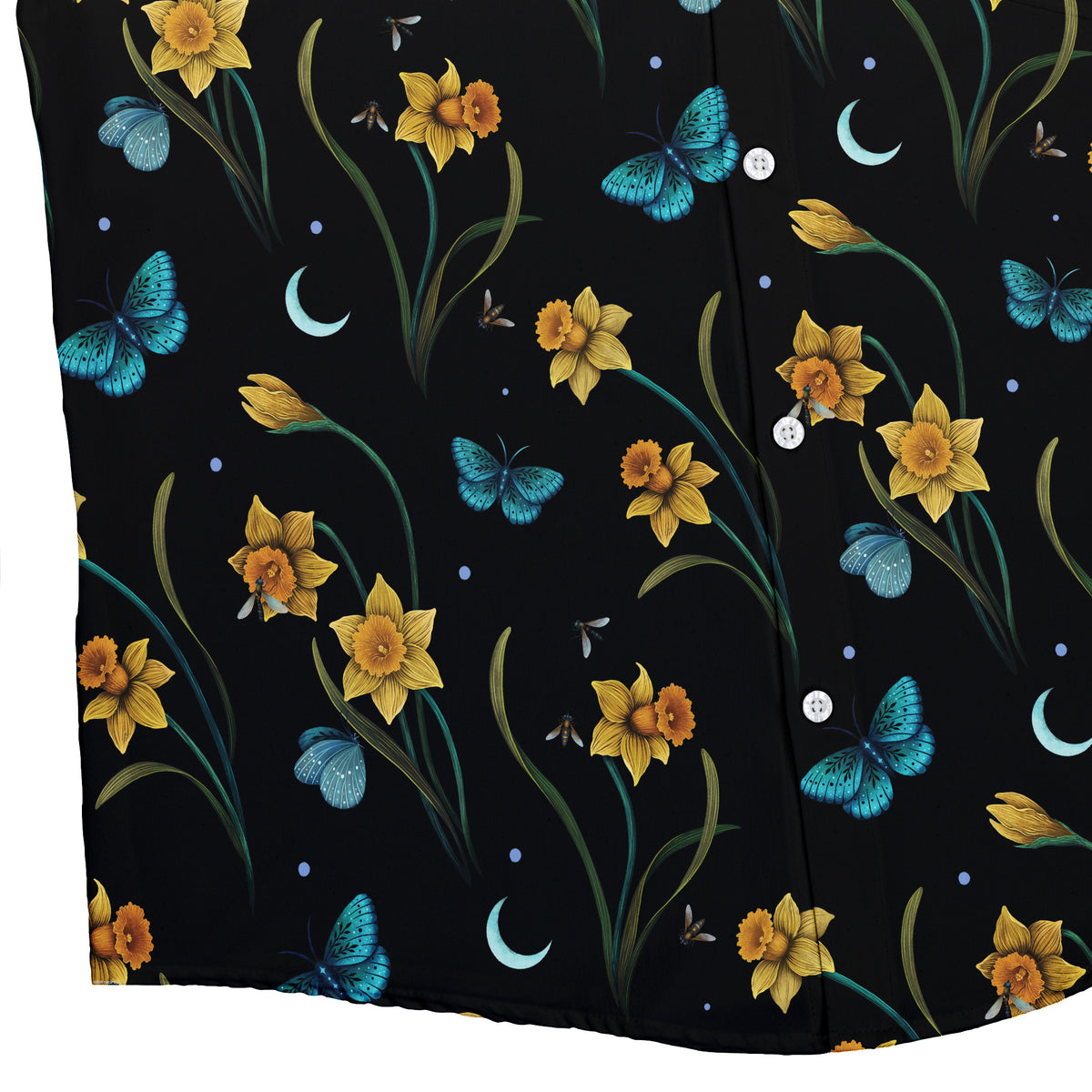 Moonlit Daffodil Garden Button Up Shirt Bottom Corner