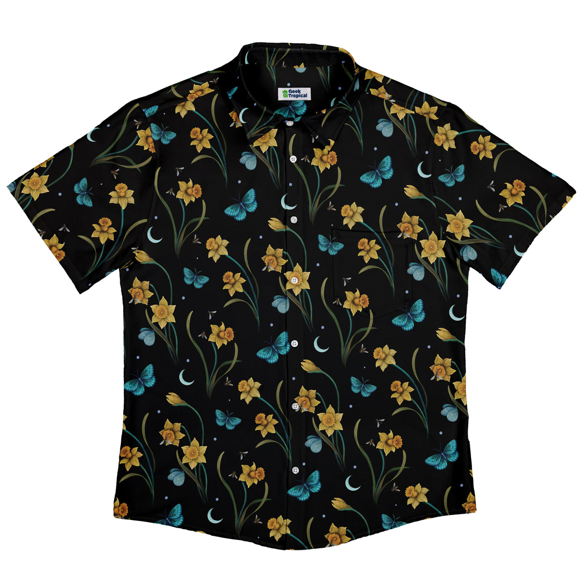Moonlit Daffodil Garden Button Up Shirt Flat Front