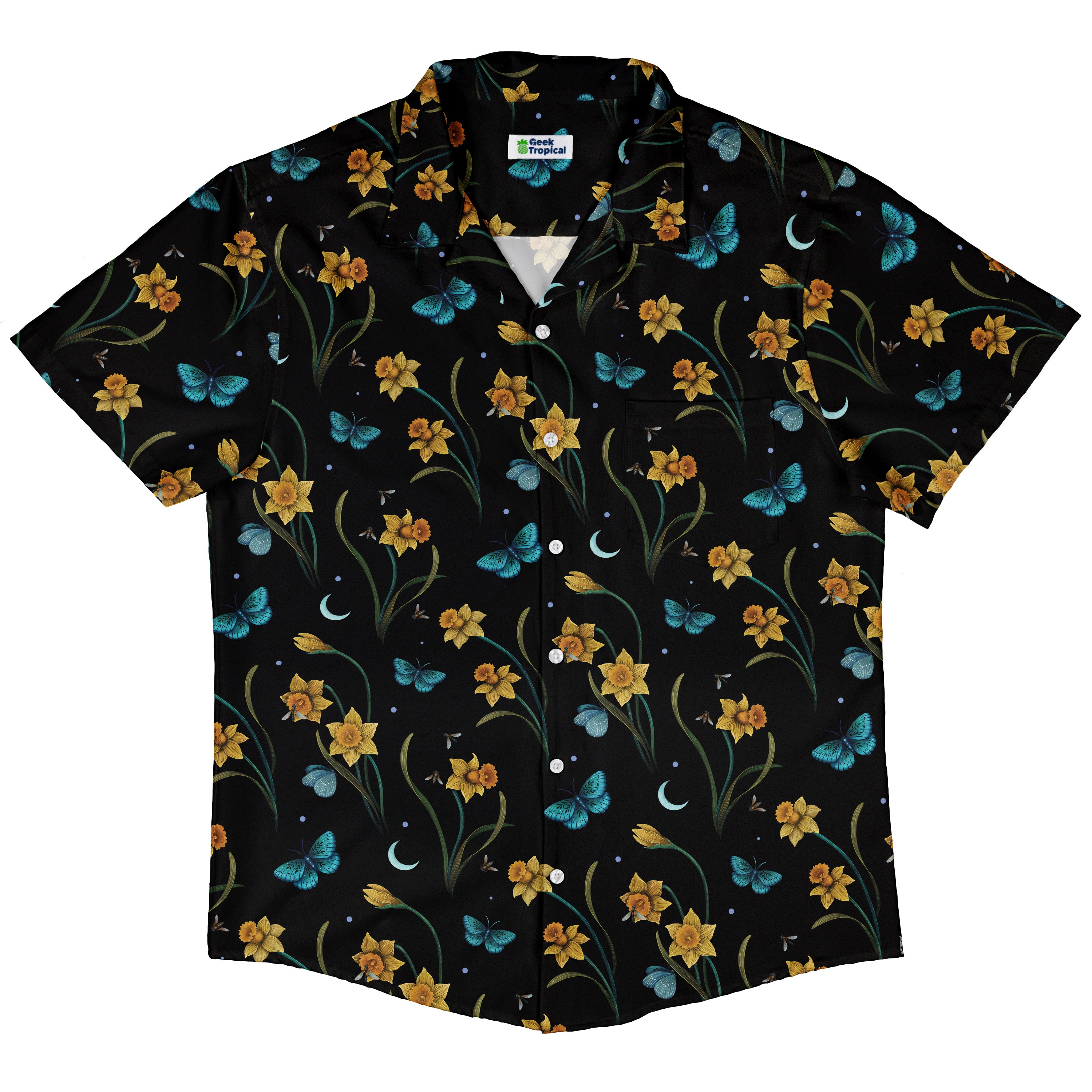 Moonlit Daffodil Garden Button Up Shirt Hawaiian Front