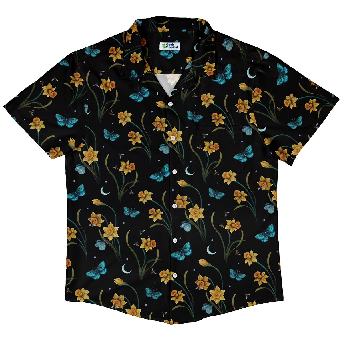 Moonlit Daffodil Garden Button Up Shirt Hawaiian Front