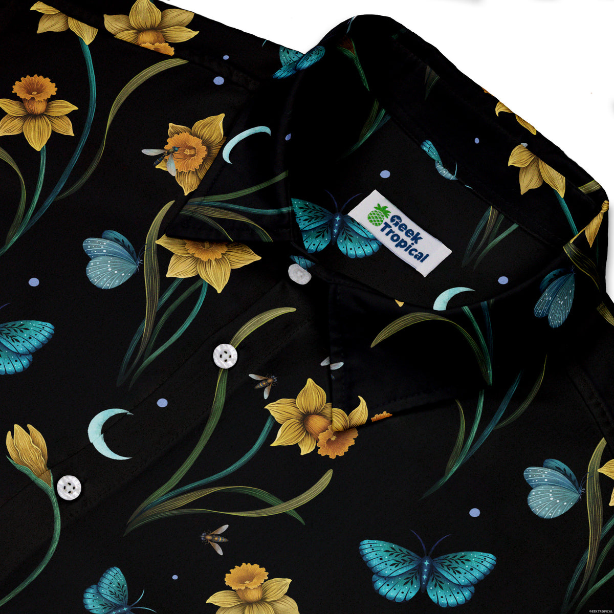 Moonlit Daffodil Garden Button Up Shirt Neck
