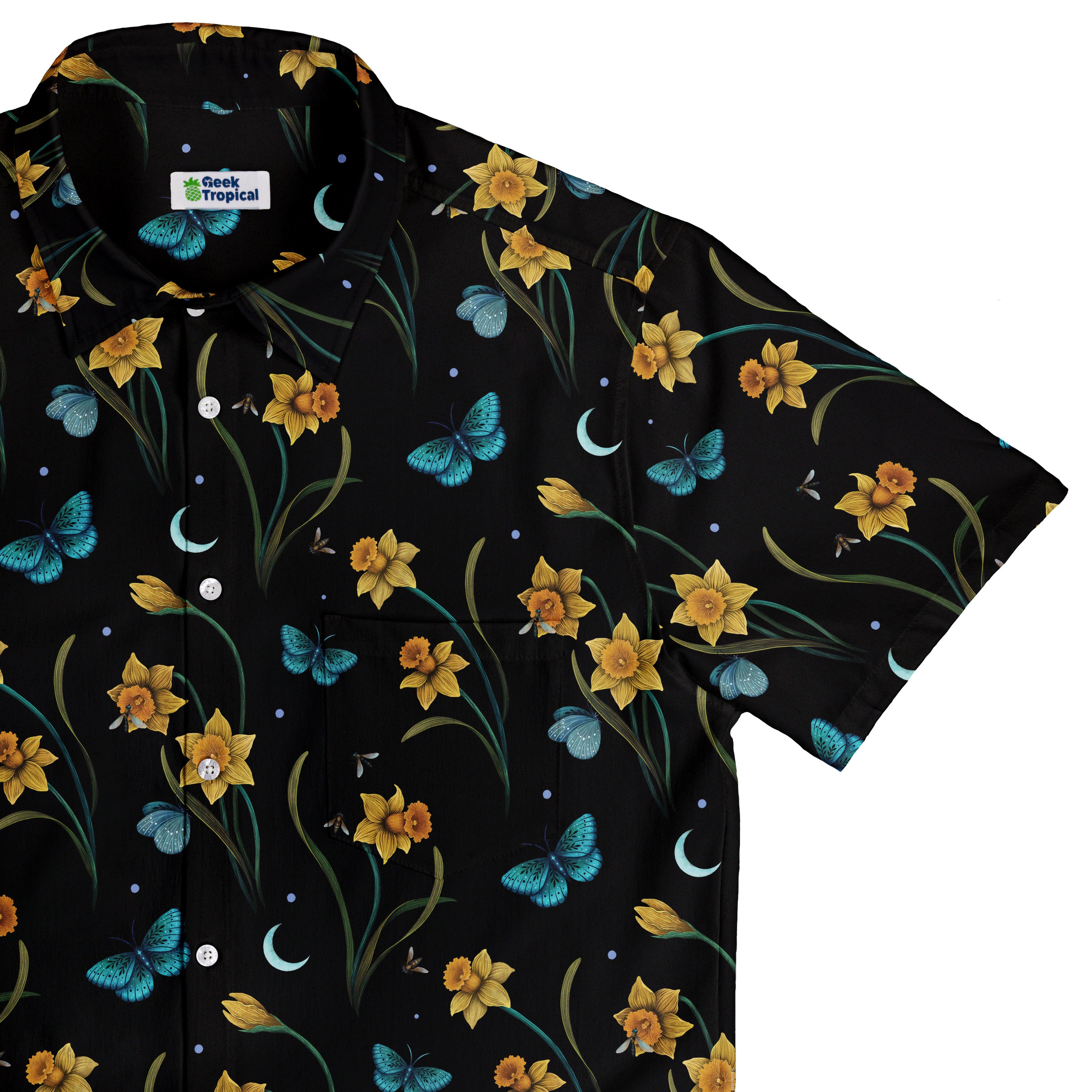 Moonlit Daffodil Garden Button Up Shirt Top Corner