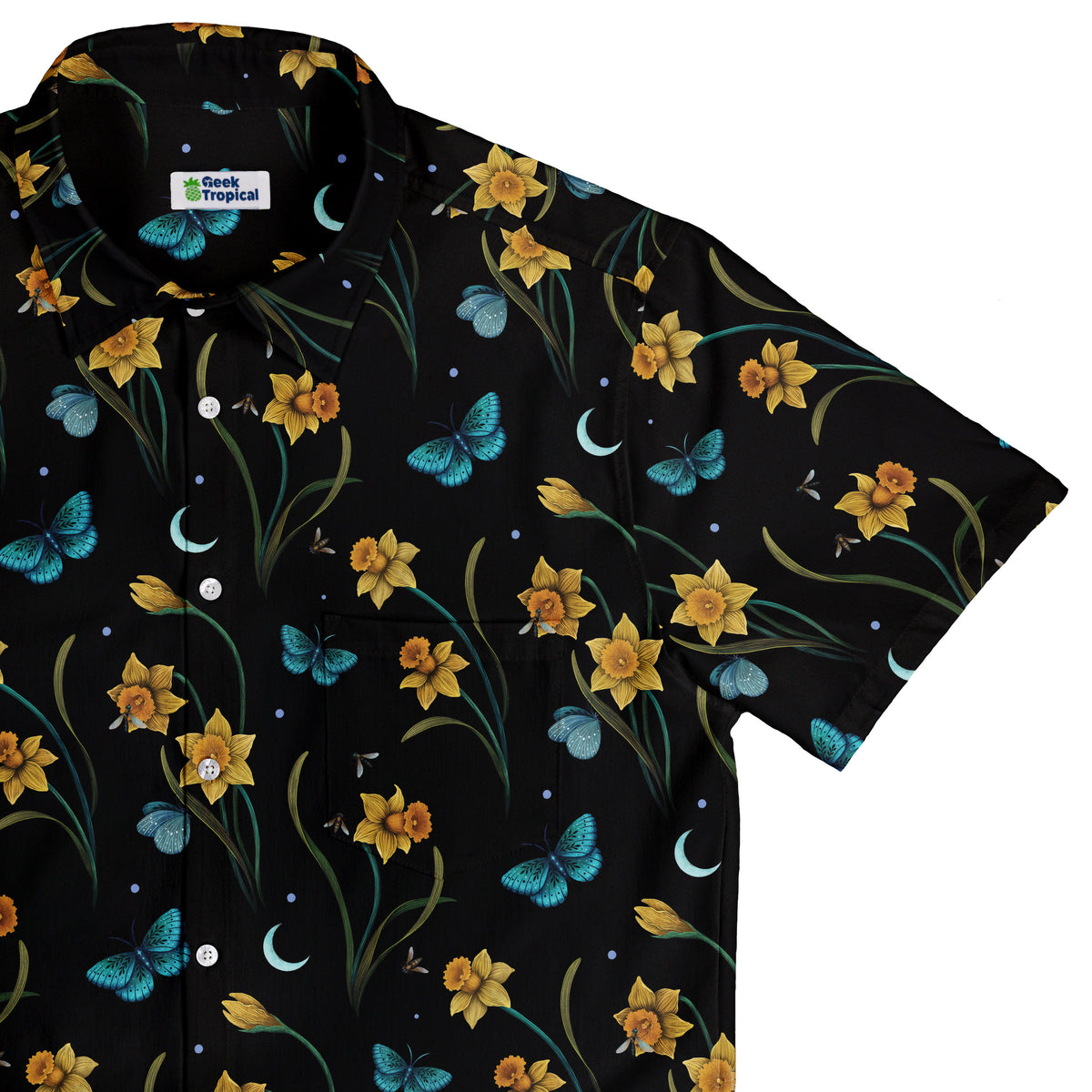 Moonlit Daffodil Garden Button Up Shirt Top Corner