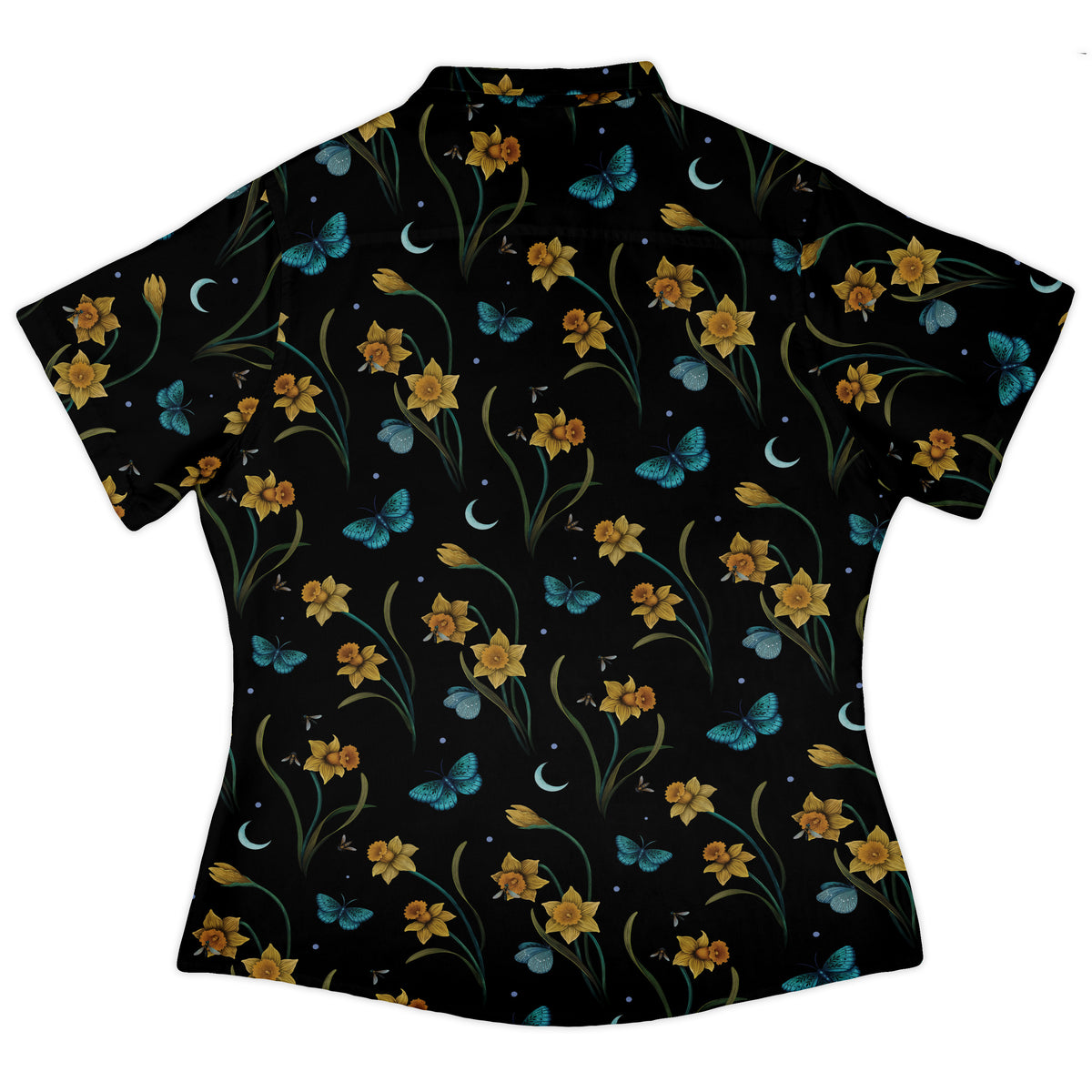 Moonlit Daffodil Garden Curvy Button Up Shirt womens back