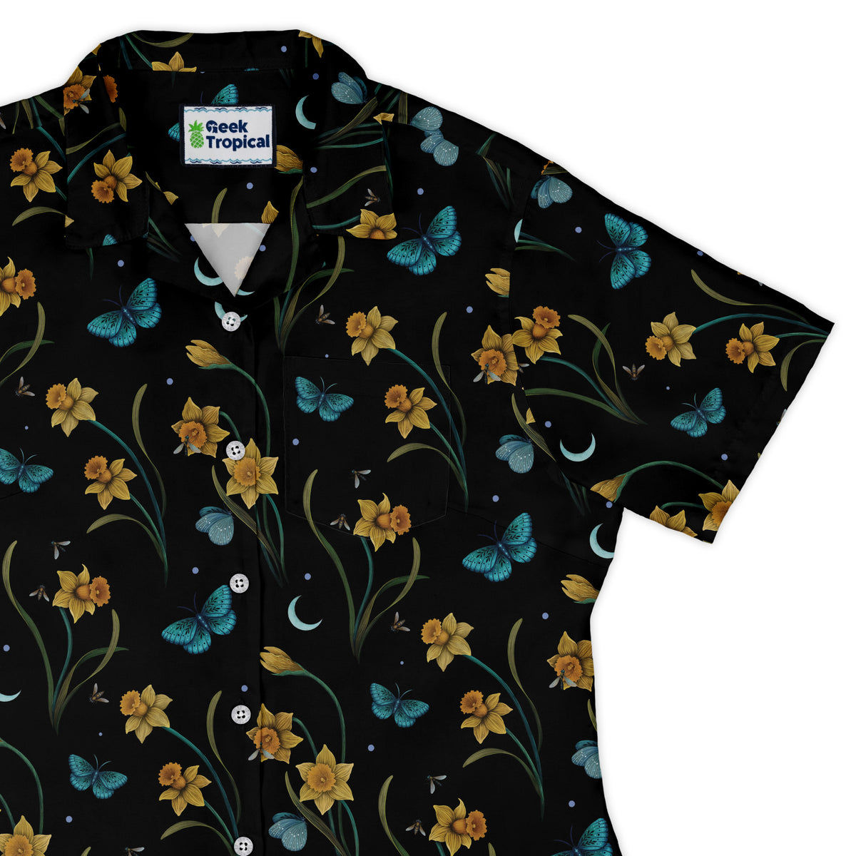 Moonlit Daffodil Garden Curvy Button Up Shirt womens top right