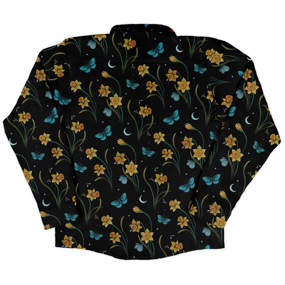 Moonlit Daffodil Garden Long Sleeve Button Up Shirt back