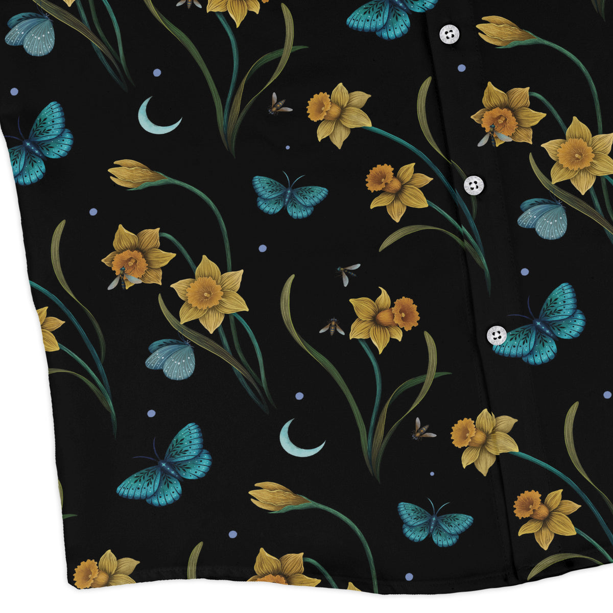 Moonlit Daffodil Garden Long Sleeve Button Up Shirt corner