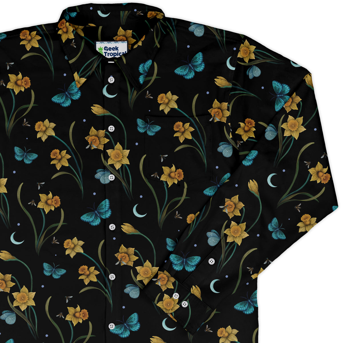 Moonlit Daffodil Garden Long Sleeve Button Up Shirt cover