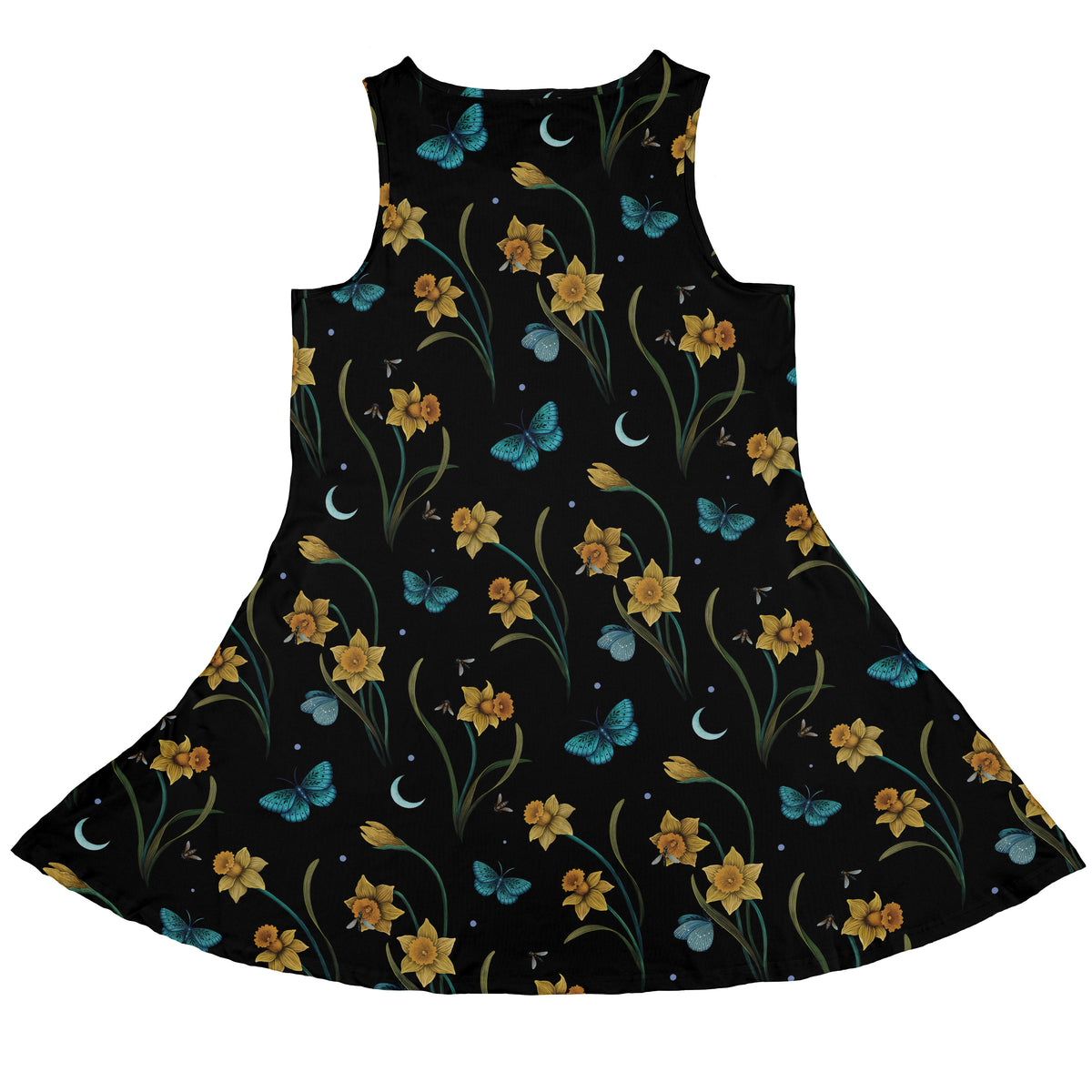 Moonlit Daffodil Garden Sleeveless Dress back