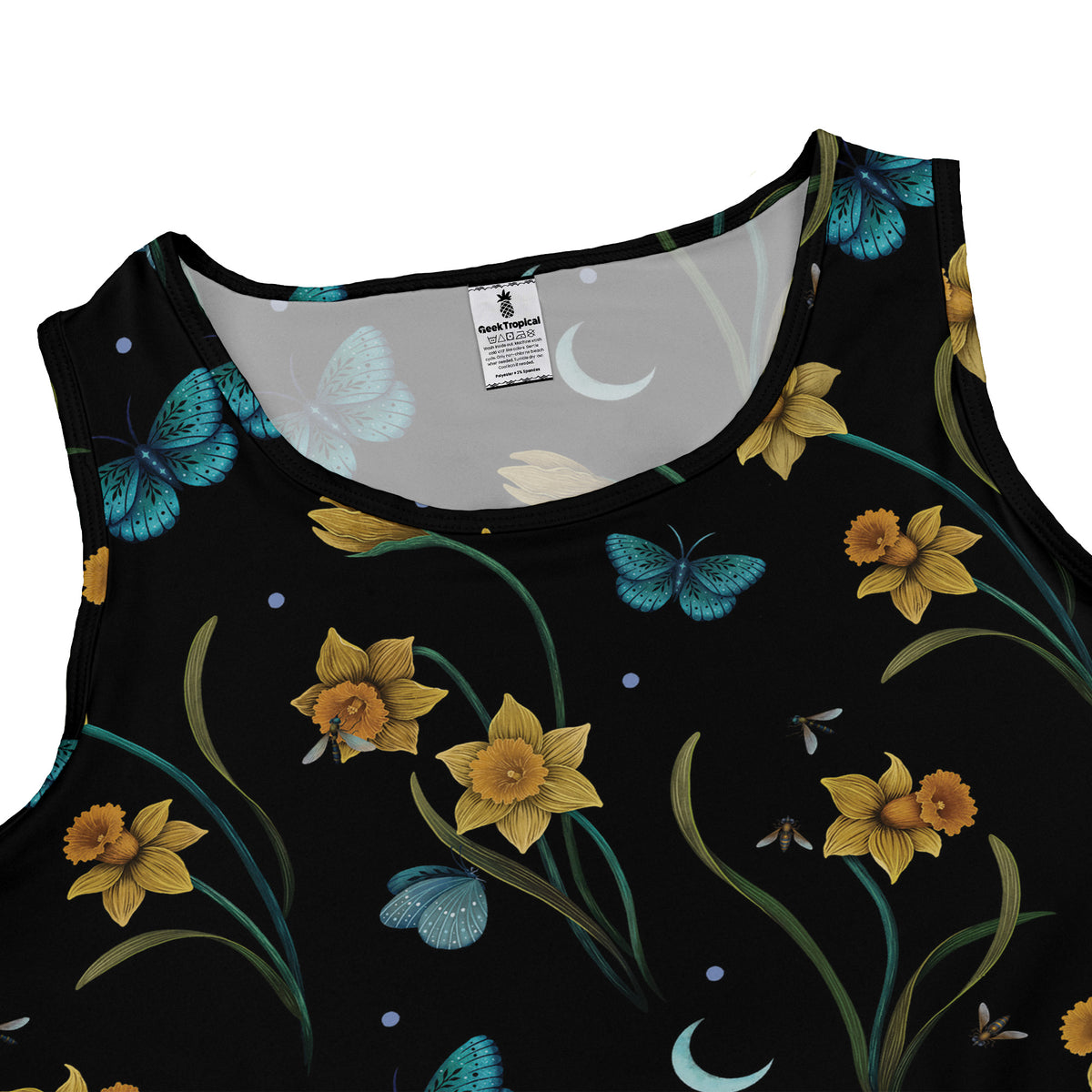 Moonlit Daffodil Garden Sleeveless Dress close front