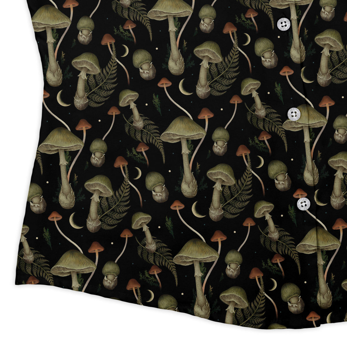 Moonlit Death Cap Curvy Button Up Shirt womens corner