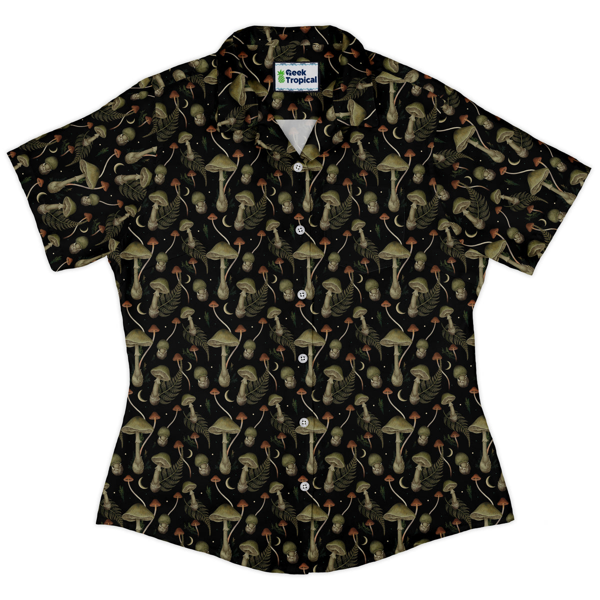Moonlit Death Cap Curvy Button Up Shirt womens front