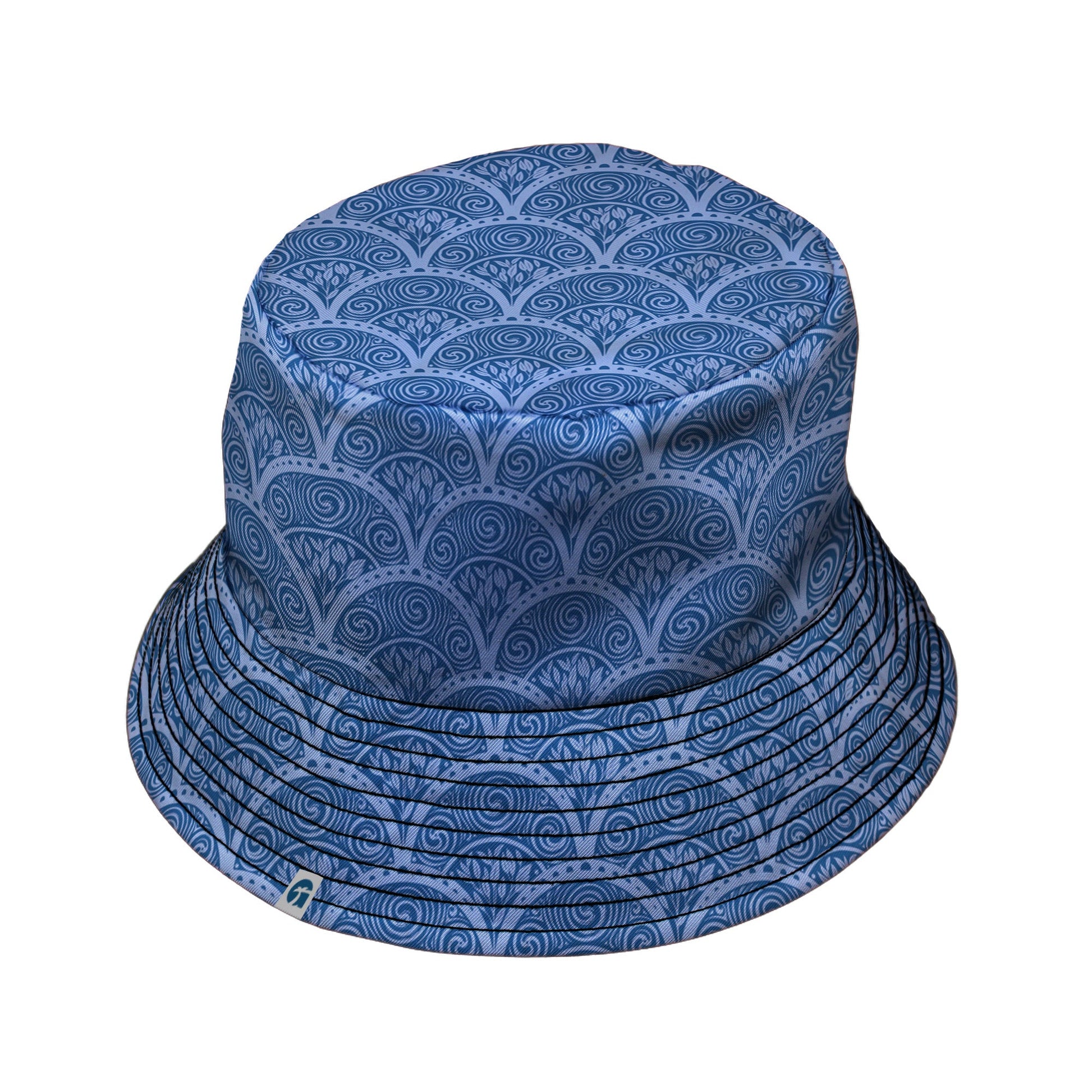 Moonlit Scallop Nouveau Blue Bucket Hat Black Stitching